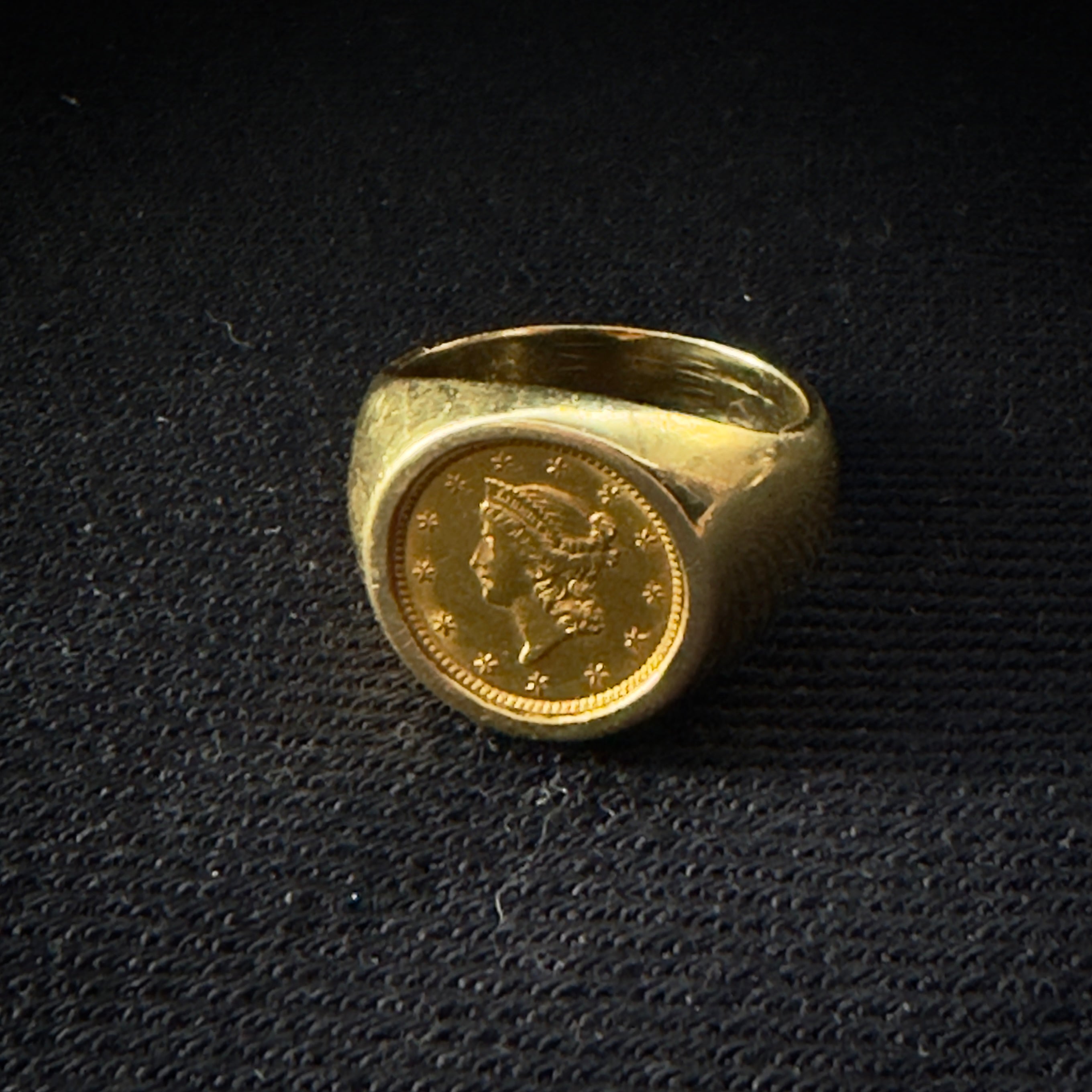 Antique Victorian 22k Coin Set in Heavy 14k Signet Ring