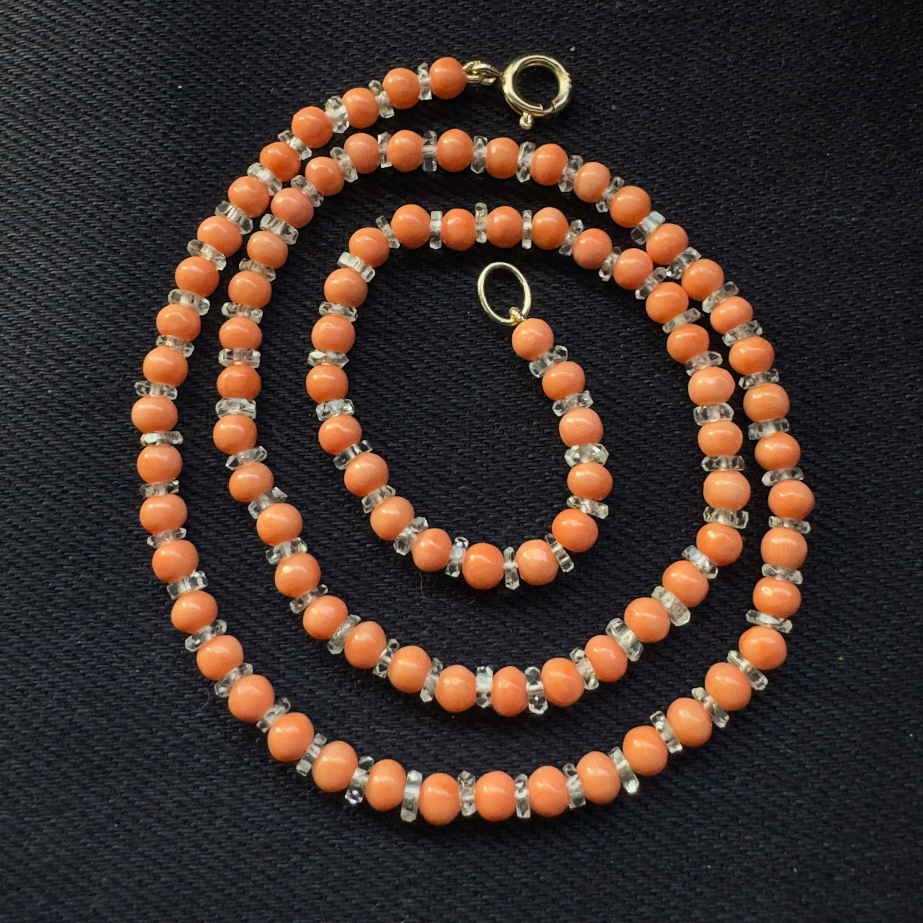 Antique Art Deco Coral and Rock Crystal Necklace w/ 14k Clasp