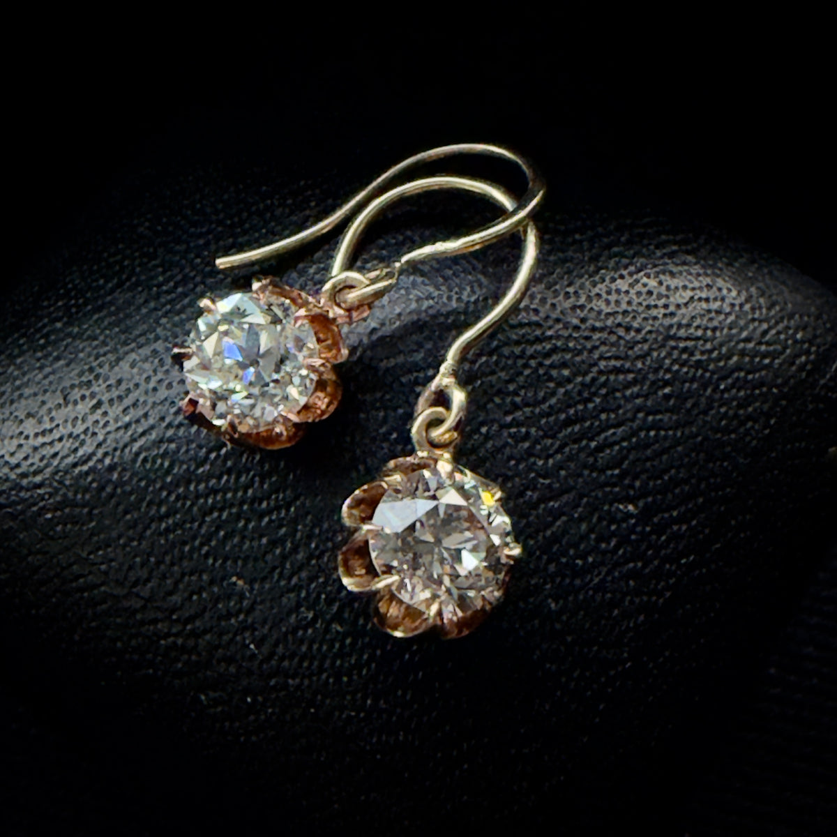 Antique Victorian 14k Euro-Cut Diamond Earrings - 2 ctw