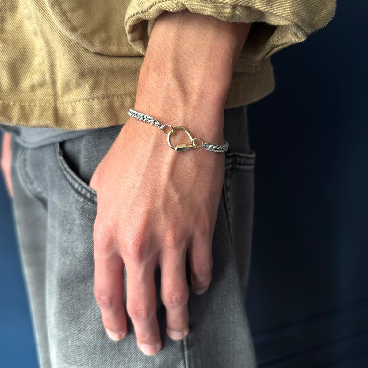 Marla Aaron Silver Heavy Curb Chain Bracelet with 14k Yellow Gold Loops