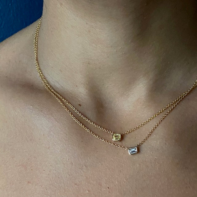 Metier Modern 18k Pale Yellow .37ct Emerald Cut Diamond Necklace - 16"