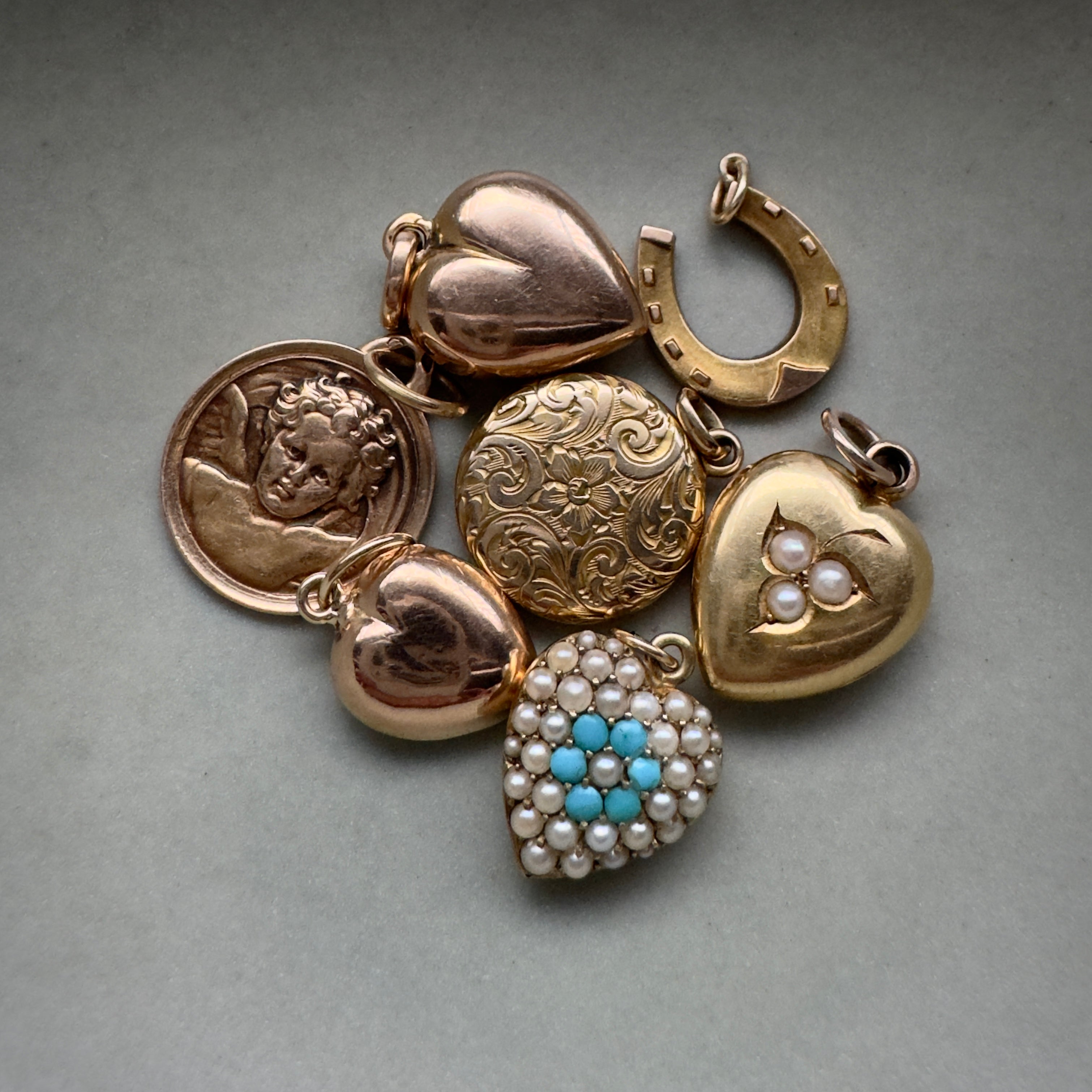 Antique Victorian 15k Heart w/ Three Pearls Locket Pendant