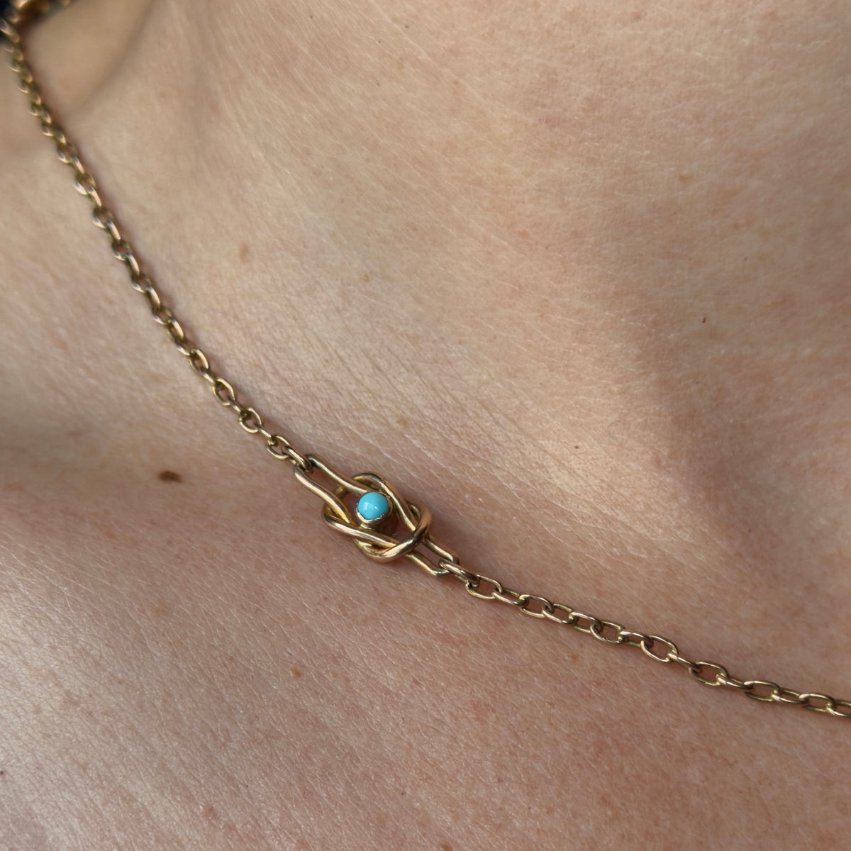 Antique Victorian 10k Turquoise Love Knot Chain - 17"