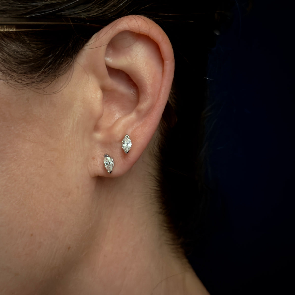 Vintage Platinum and Marquis Diamond Stud Earrings - 0.6cttw