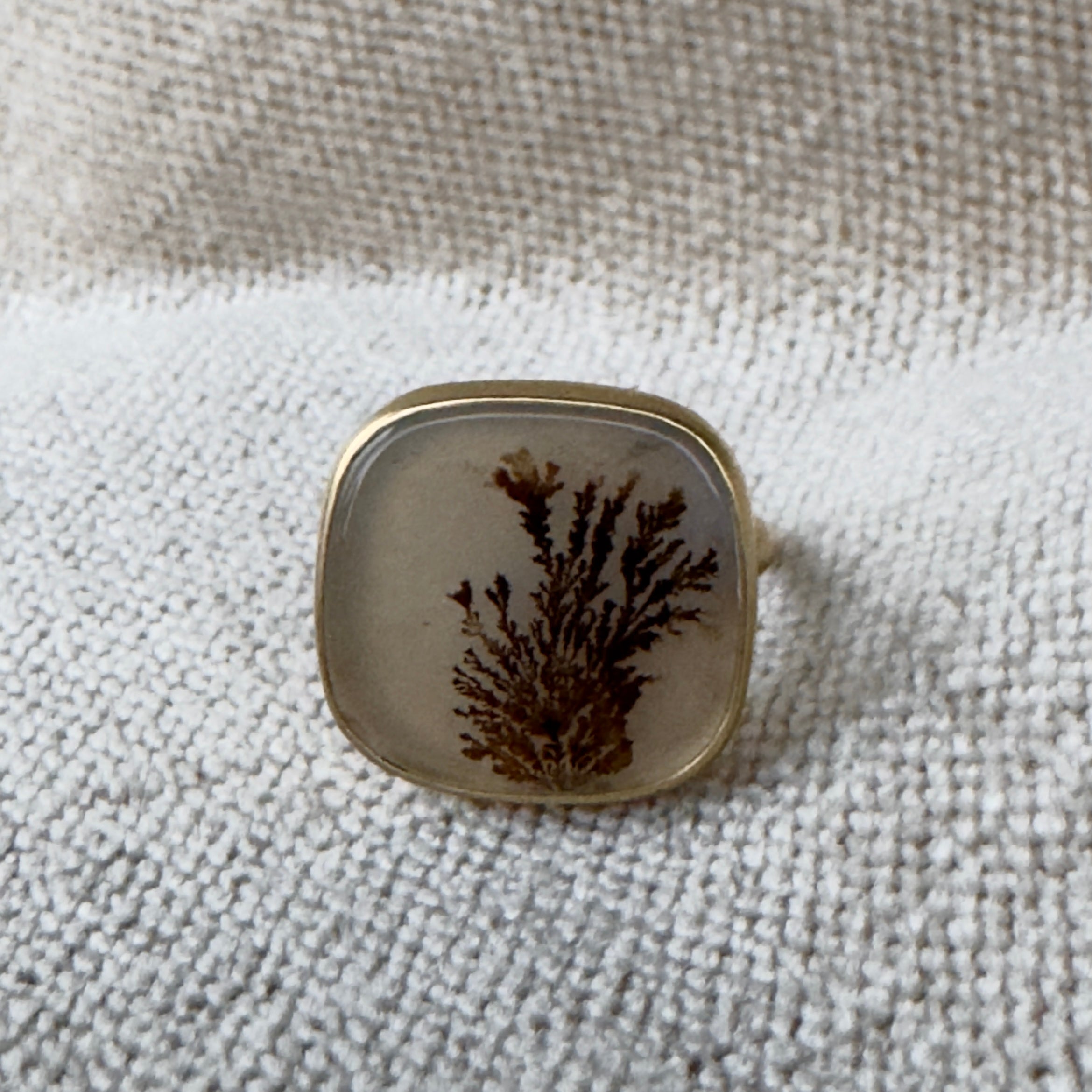 Gabriella Kiss 18k Square Cushion Dendrite Agate Ring