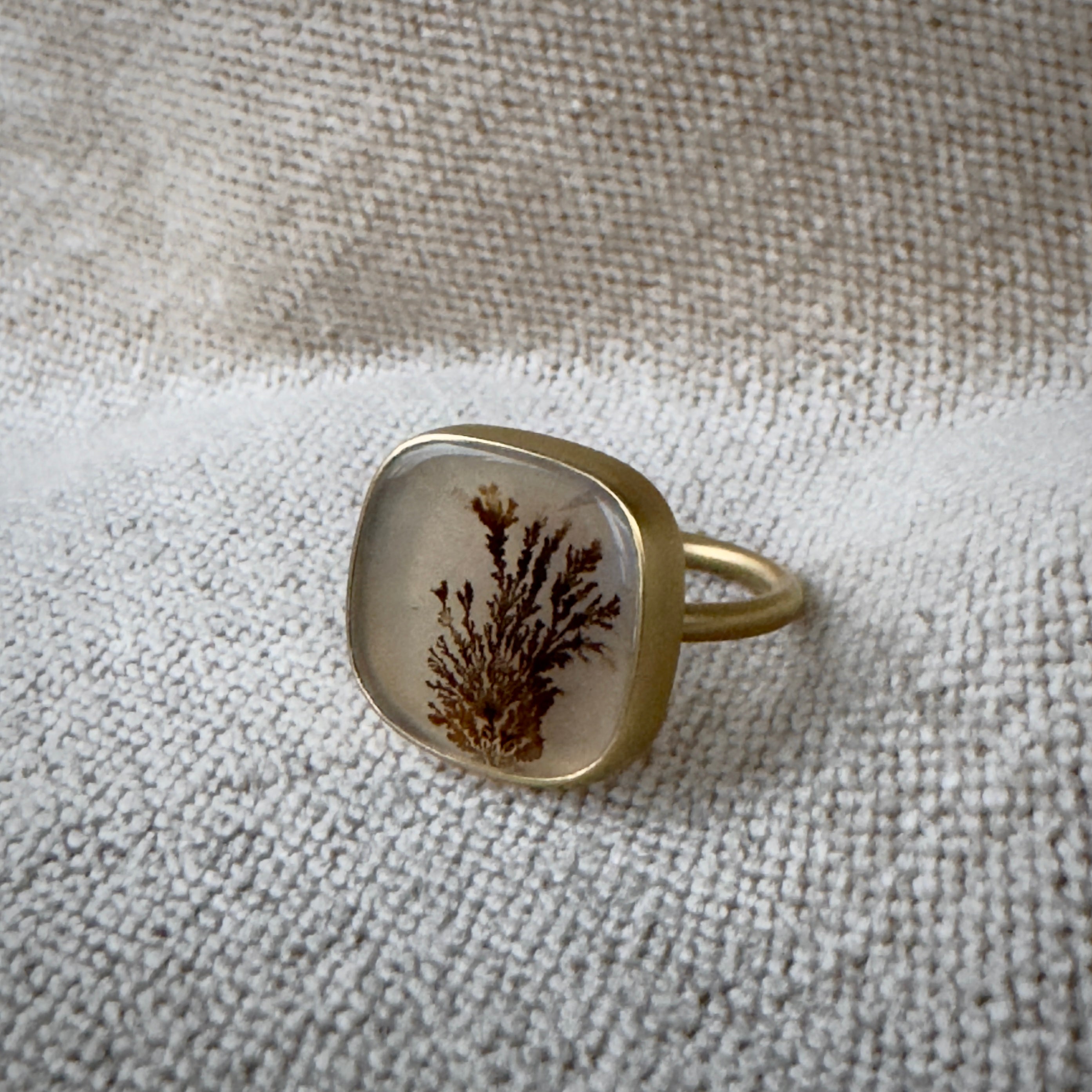 Gabriella Kiss 18k Square Cushion Dendrite Agate Ring