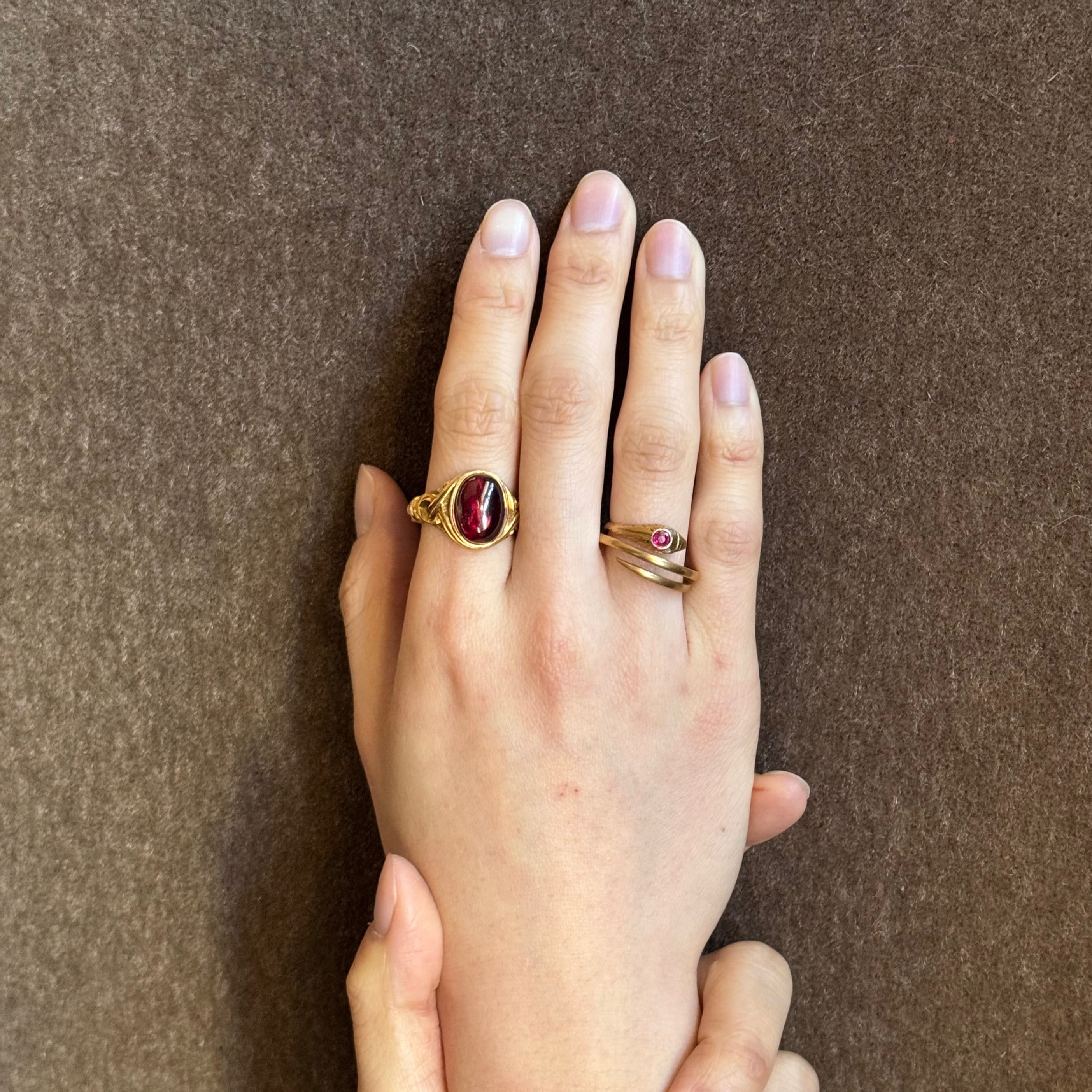 Antique Victorian 15K Snake Ring with Ruby Head and Diamond Eyes
