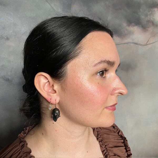 Gabriella Kiss Bronze Head with Black Pearl Earrings