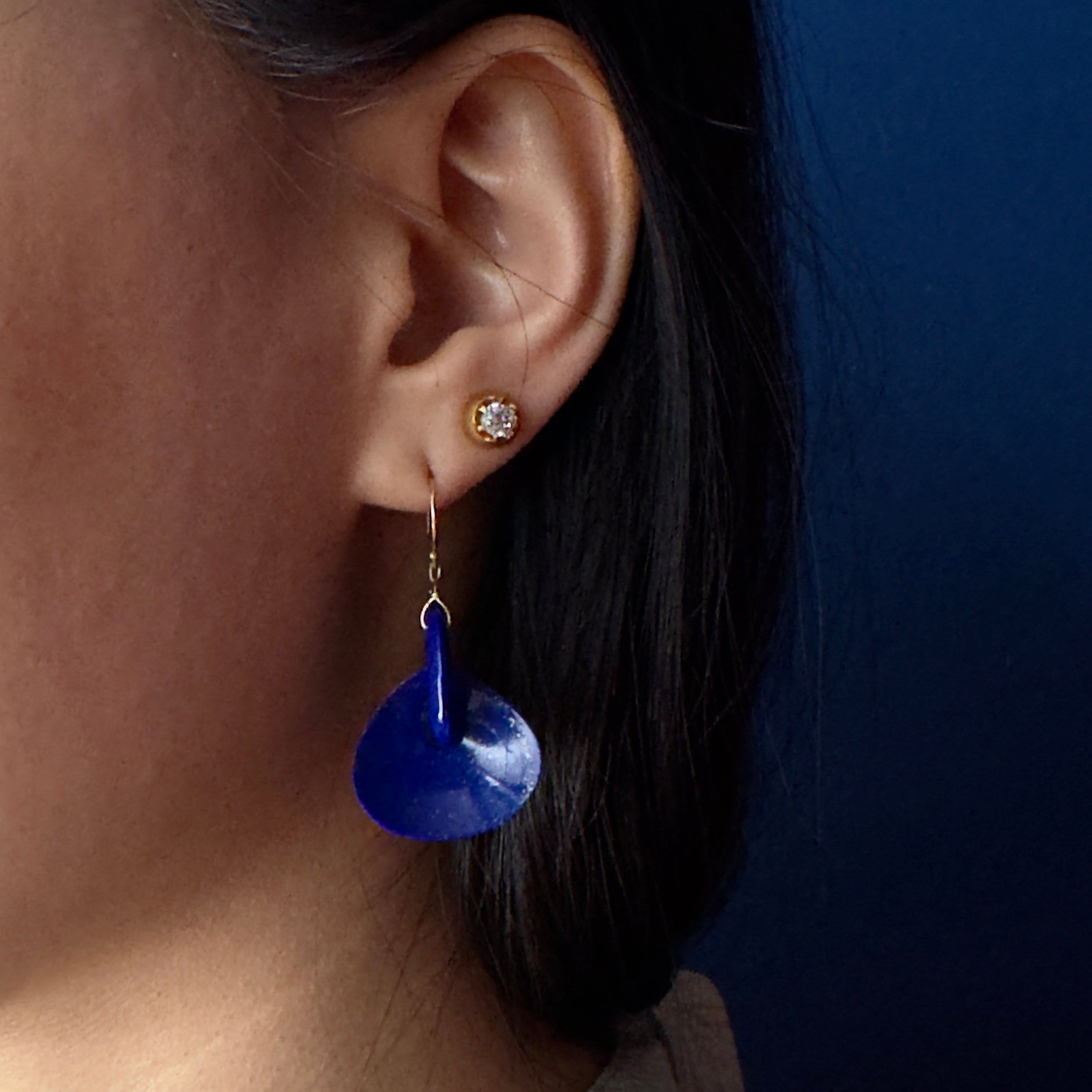 TenThousandThings 18k Small Lapis Gong Earrings