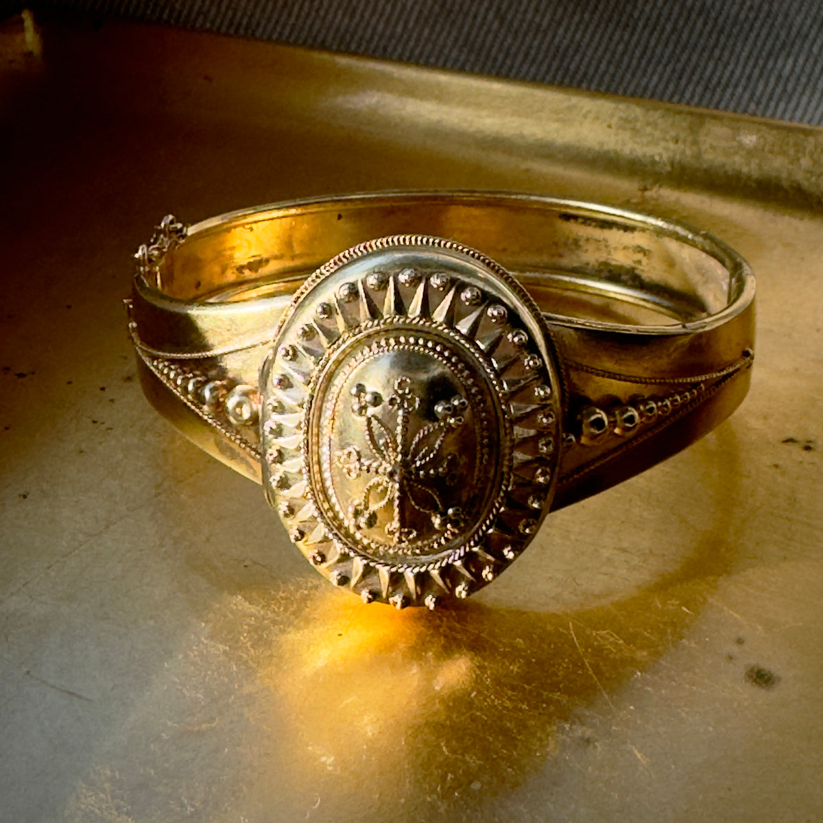 Antique Victorian Etruscan Revival 15k Double Locket Bangle Bracelet