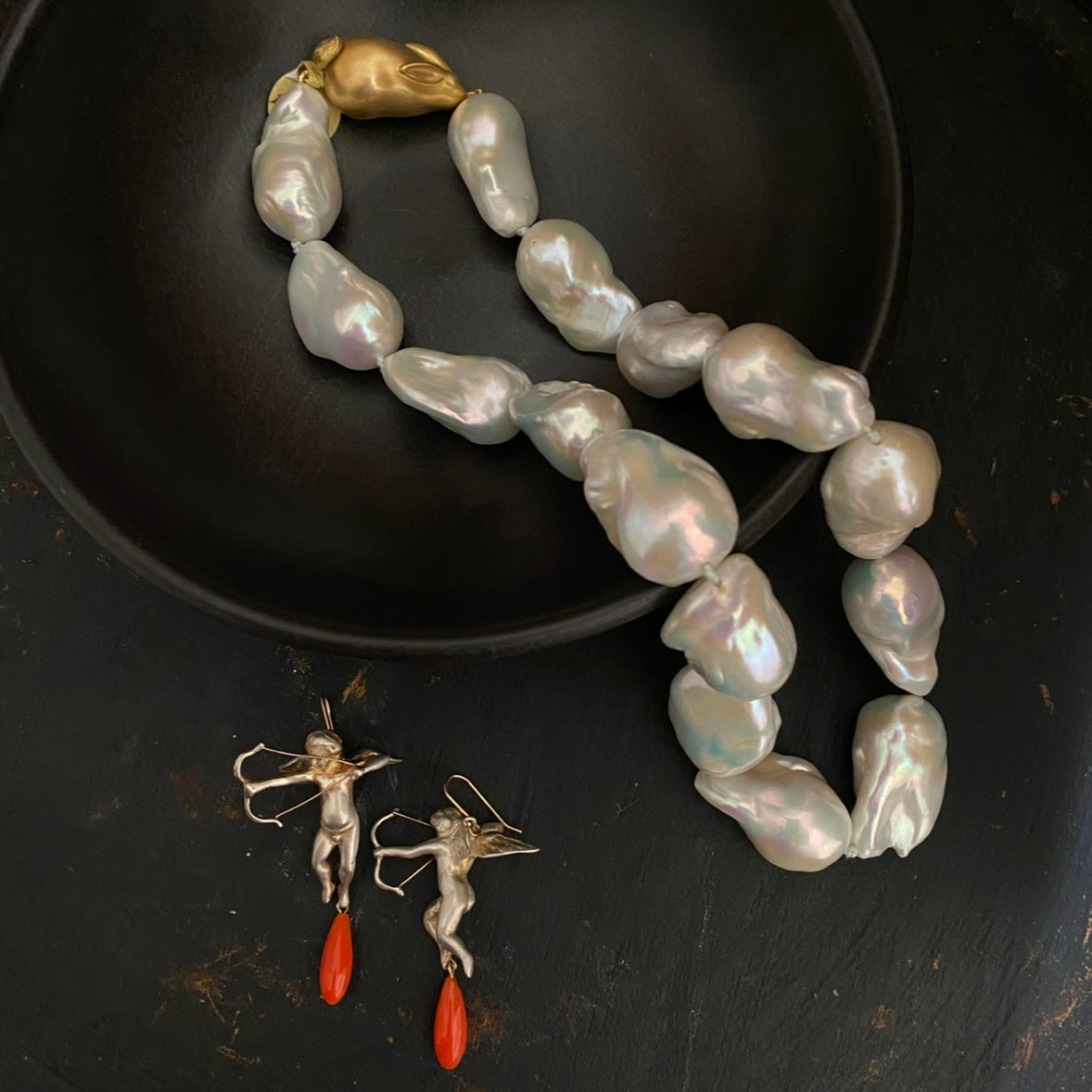Gabriella Kiss 10k White Freshwater Pearl Bunny Necklace