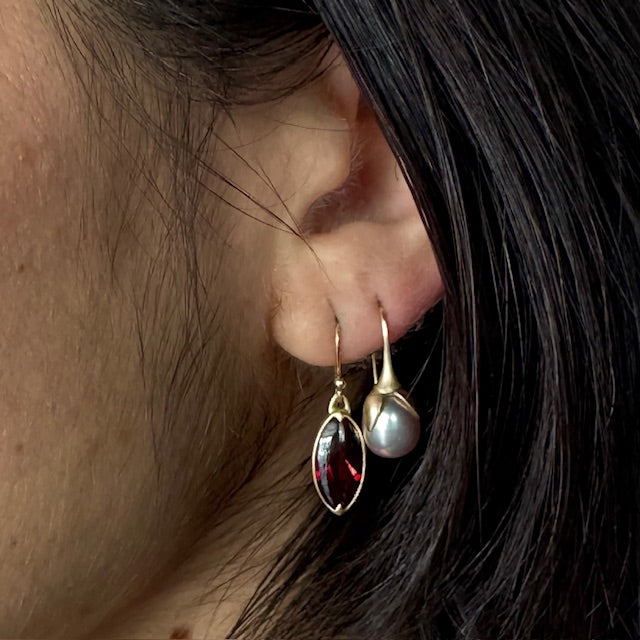 Gabriella Kiss 18k Marquis Buff Top Garnet Earrings