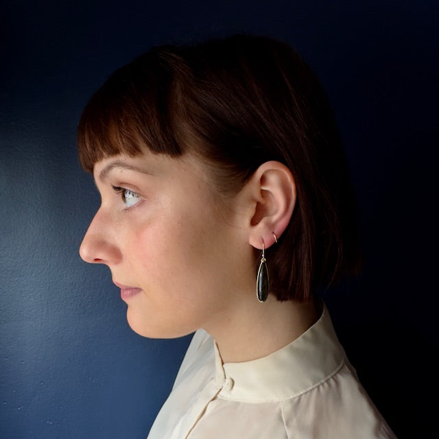 Gabriella Kiss 18k Elongated Obsidian Teardrop Earrings