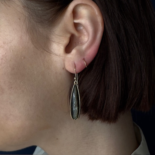 Gabriella Kiss 18k Elongated Obsidian Teardrop Earrings