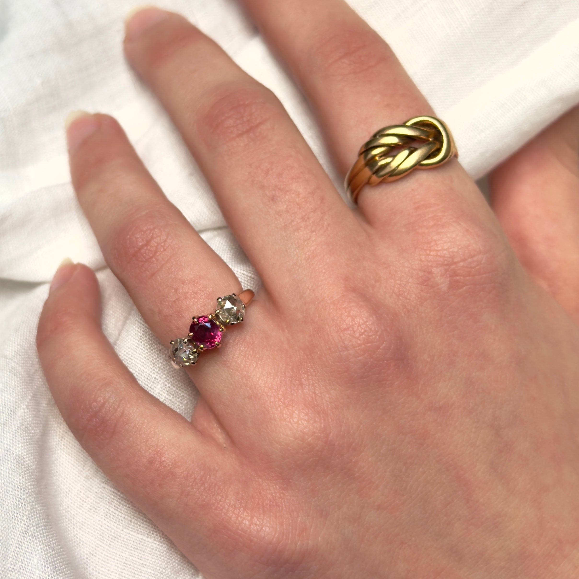 Antique Victorian 14k Ruby & Rose-Cut Diamond Ring