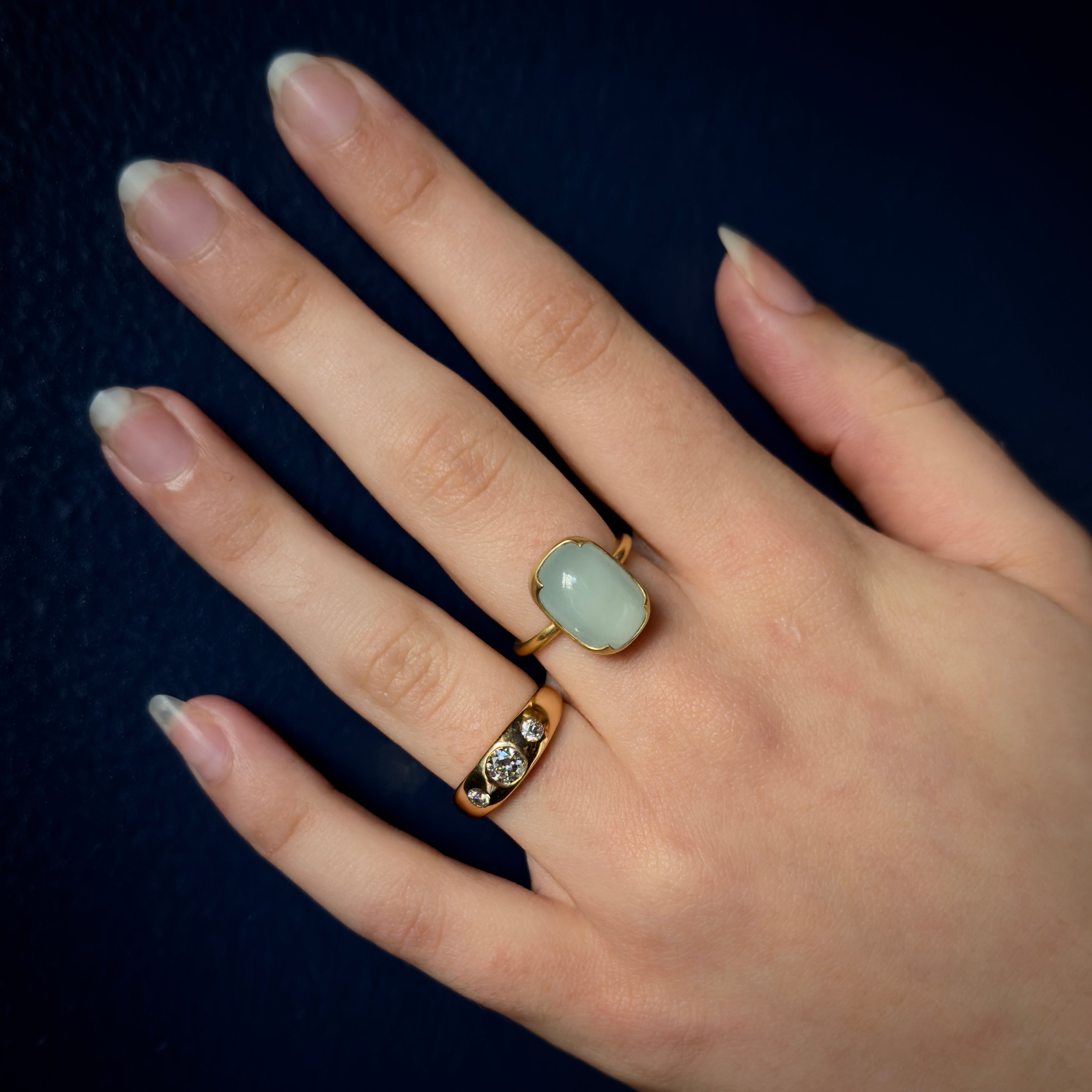 Antique Victorian 18k Flush Set Three Diamond Ring