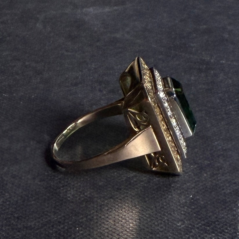 Vintage Retro 1940's 14k Dutch Tourmaline & Diamond Ring