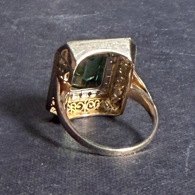 Vintage Retro 1940's 14k Dutch Tourmaline & Diamond Ring
