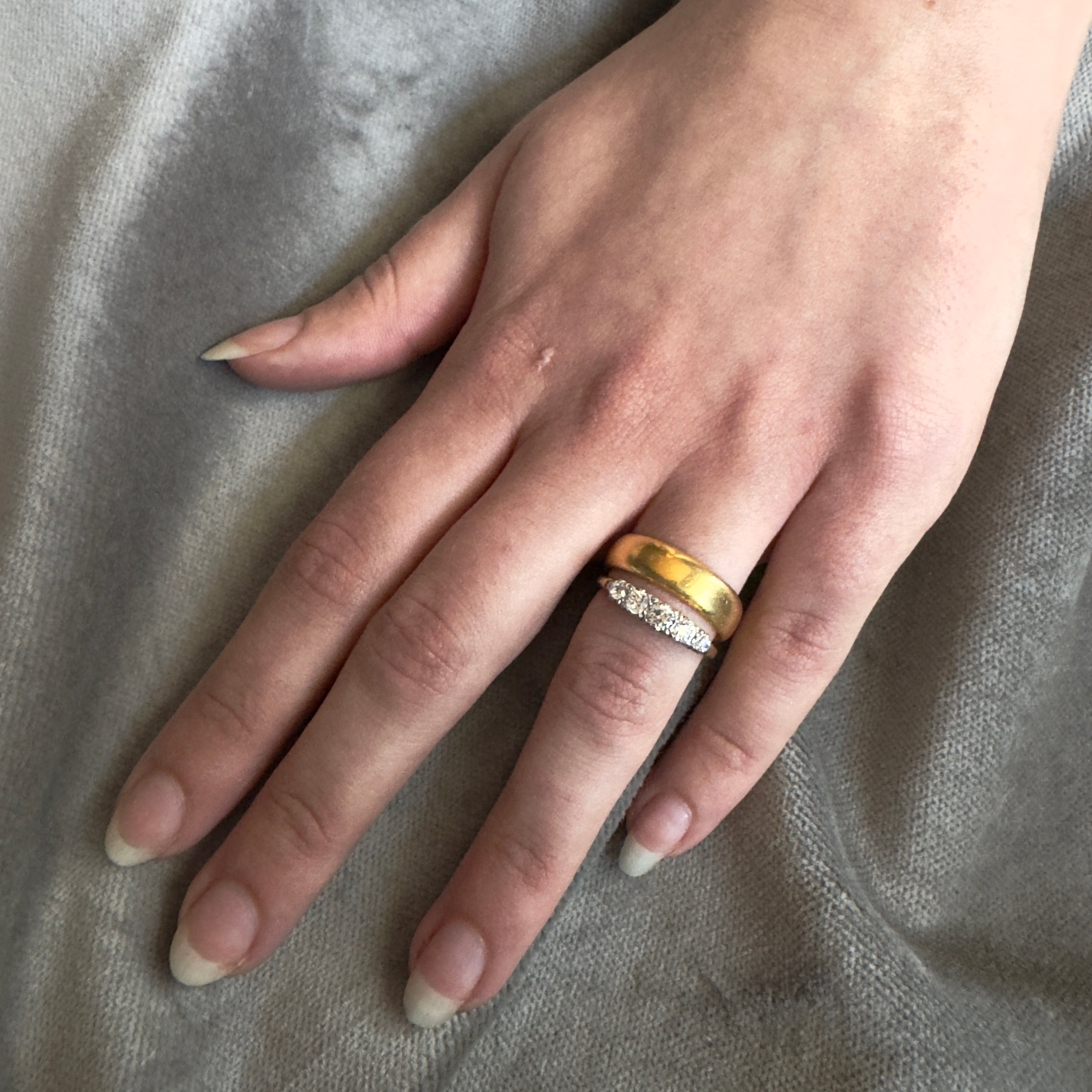 Antique Victorian 18k Five Diamond Half Hoop Ring- .45ct