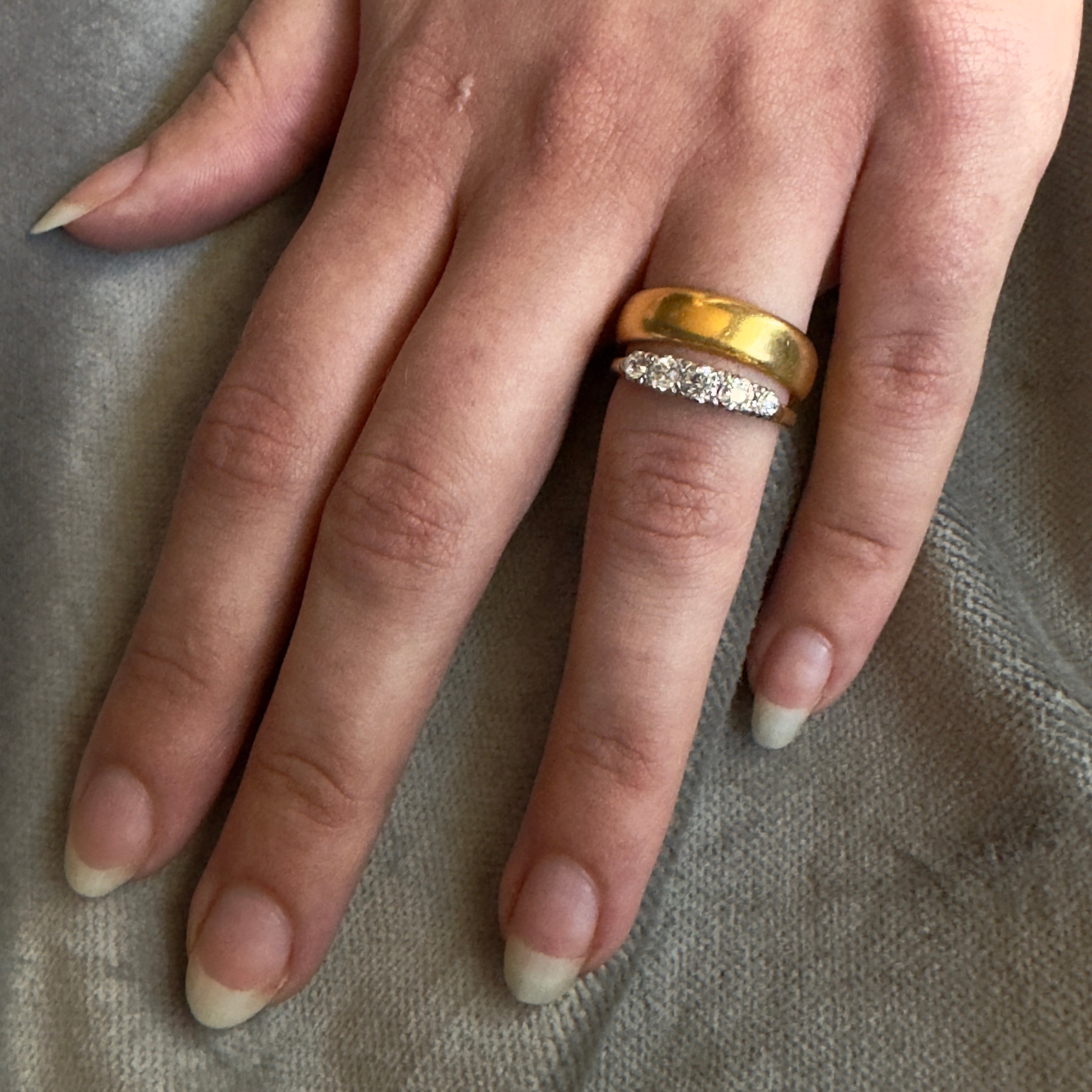 Antique Victorian 18k Five Diamond Half Hoop Ring- .45ct