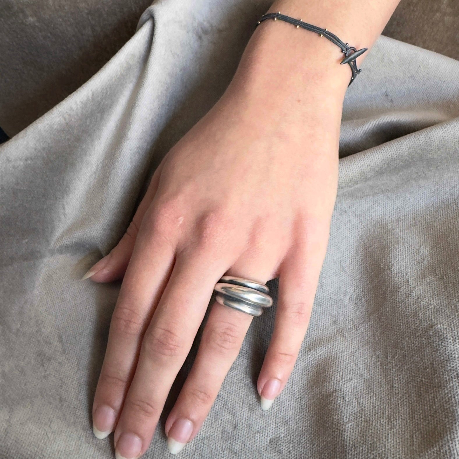 TenThousandThings 18k/SS Studded Double Black Chain Bracelet