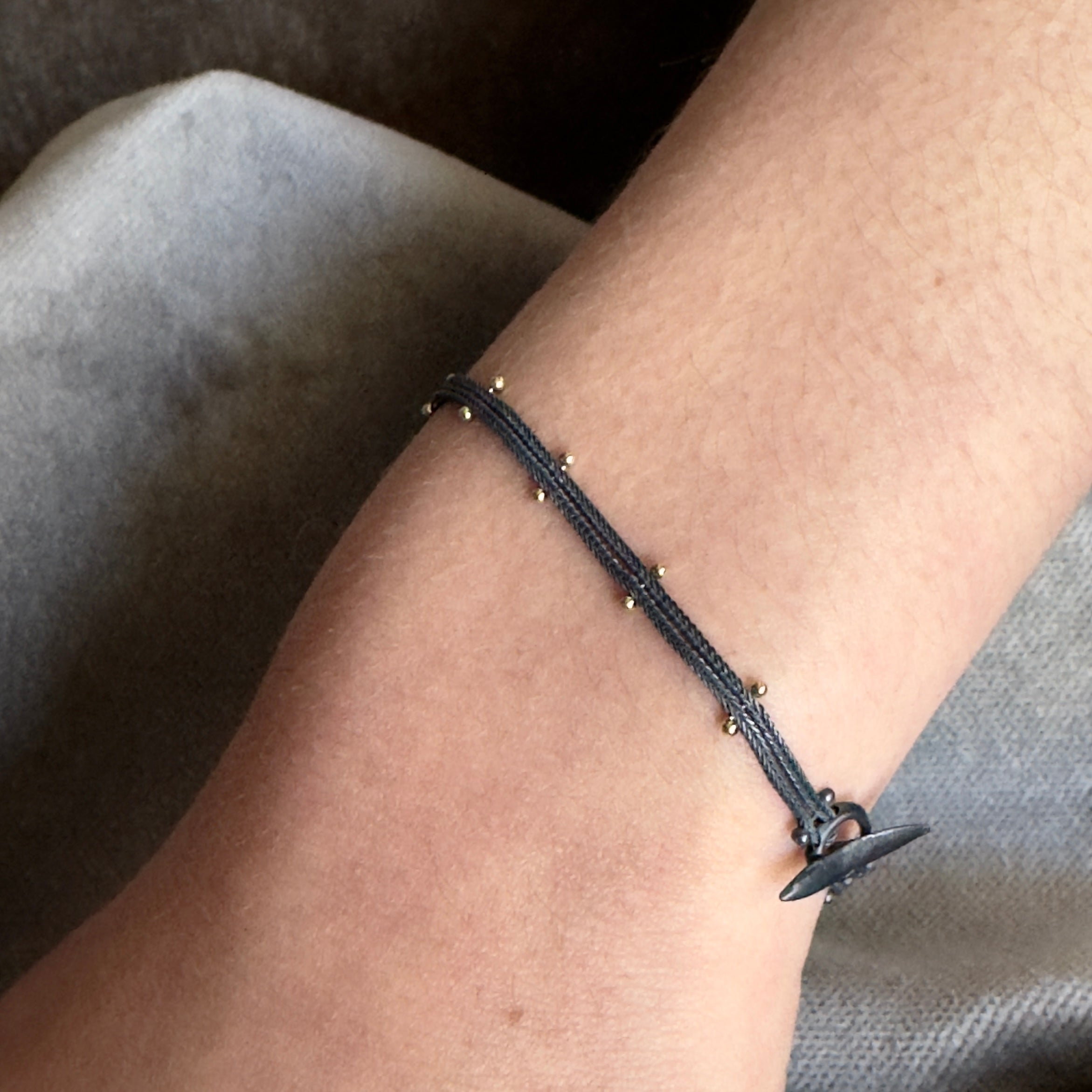 TenThousandThings 18k/SS Studded Double Black Chain Bracelet