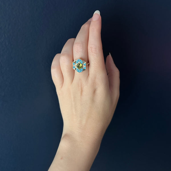 Harwell Godfrey 18k Inlay Turquoise / Peridot  Evil Eye Ring