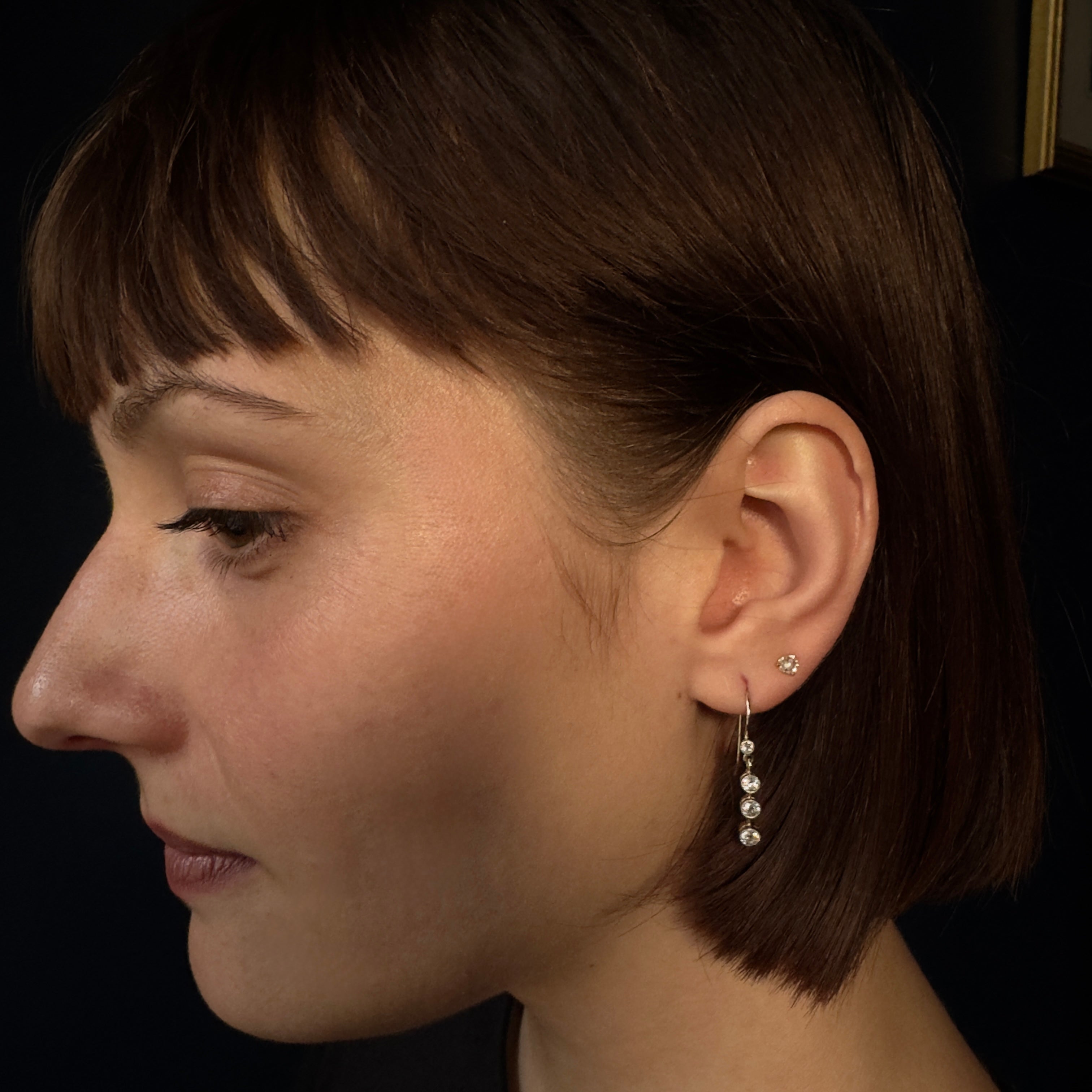 Antique Art Deco Platinum / 14k Euro-Cut Diamond Dangle Earrings