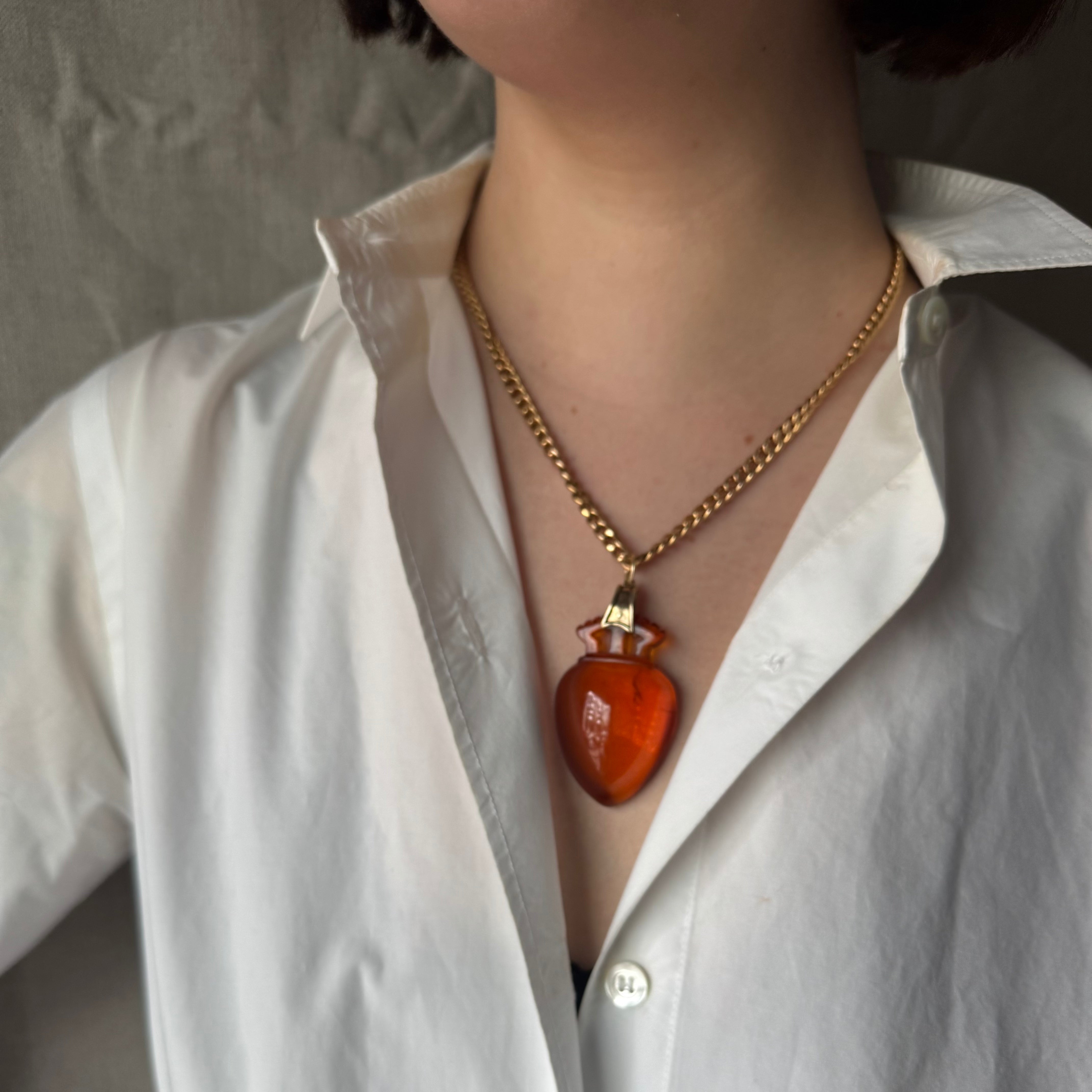 Antique Victorian 14k Amber Crowned Heart Pendant w/ Cuff Bale
