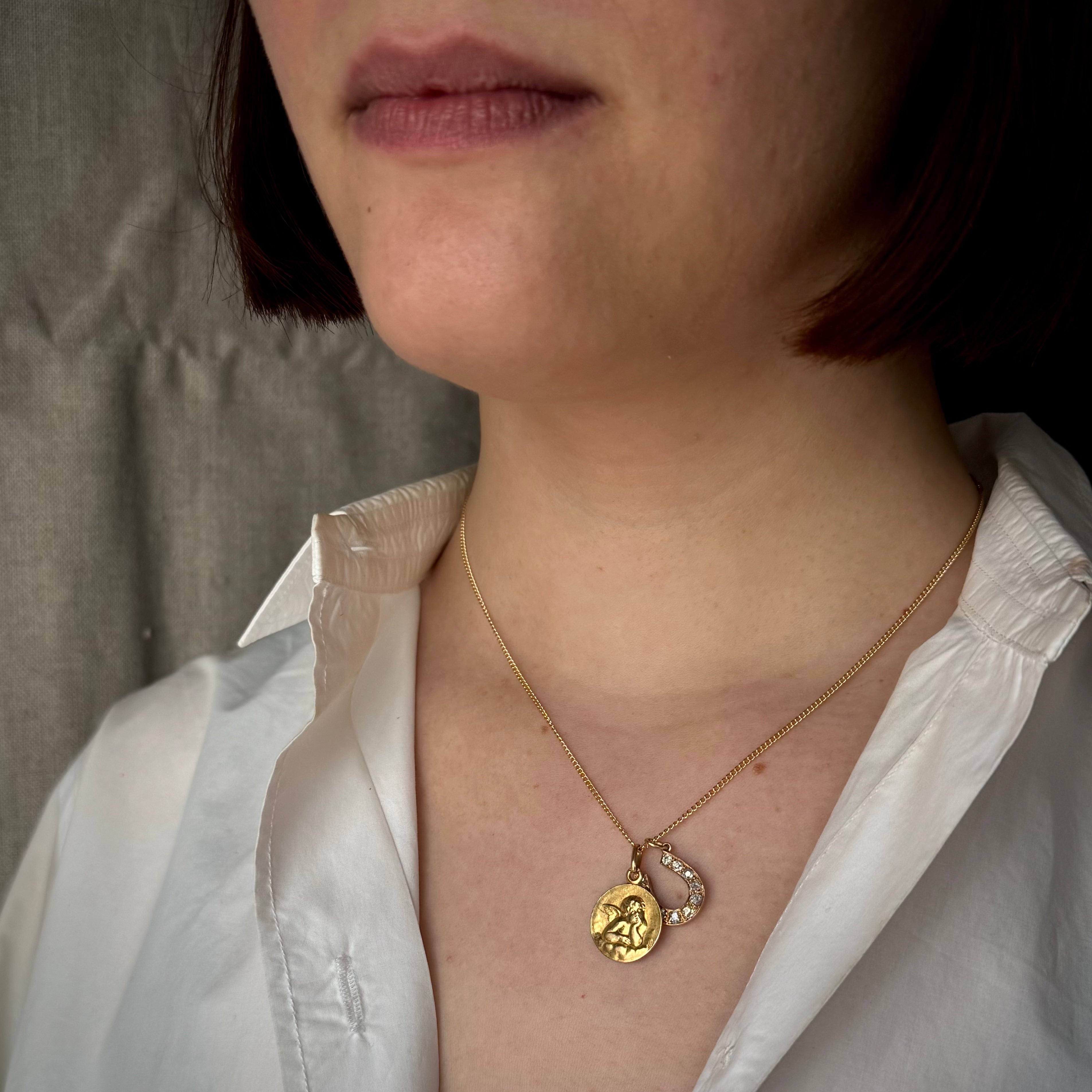 Vintage French 18k Small Round Cherub Pendant