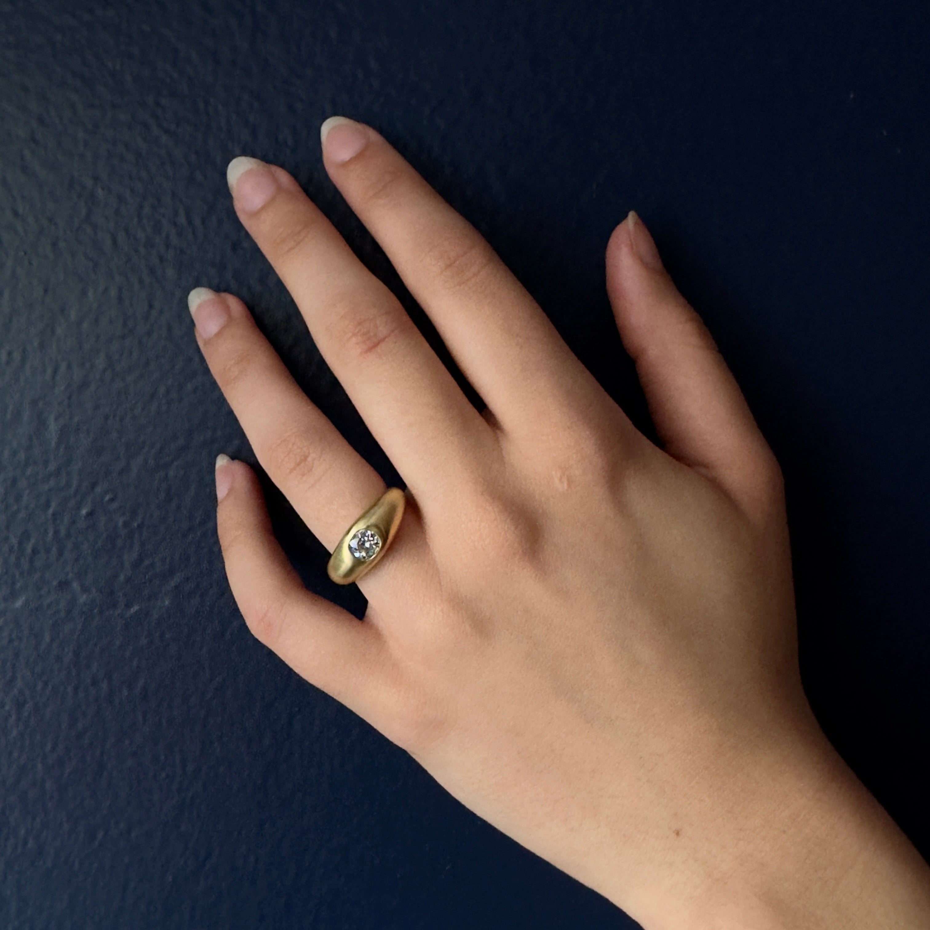 TenThousandThings 18k Vintage Euro Cut Diamond Cigar Band Ring .63ctw