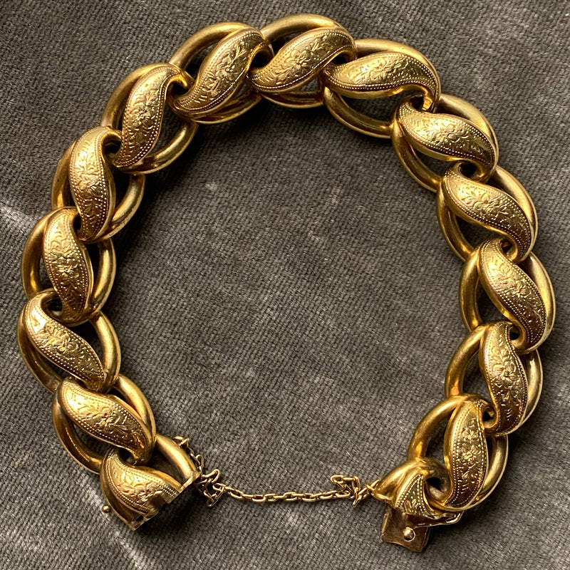 Antique Victorian 15k Floral Engraved Link Bracelet