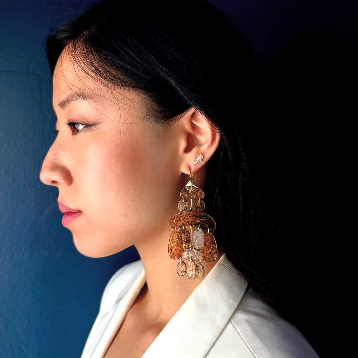 TenThousandThings 18k Cut Stone Amber Chandelier Earrings