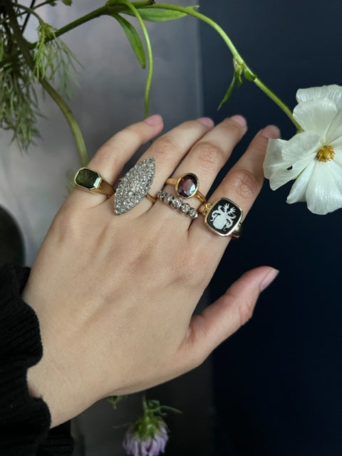 Antique Georgian Revival 18k & Silver 7 Diamond Row Ring