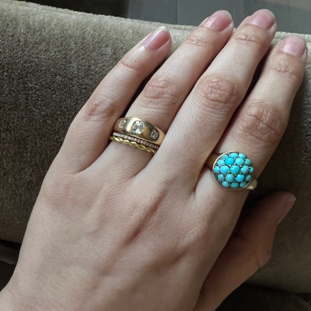 Antique 14k Pavè Turquoise Cluster Ring