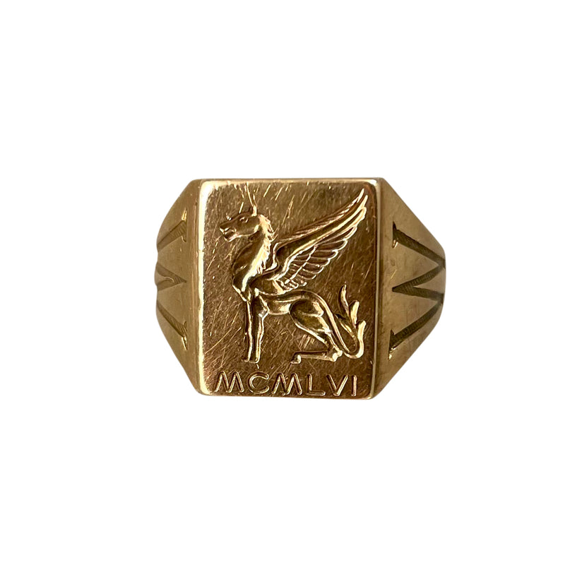 Vintage 10k Balfour Engraved Pegasus Signet Ring