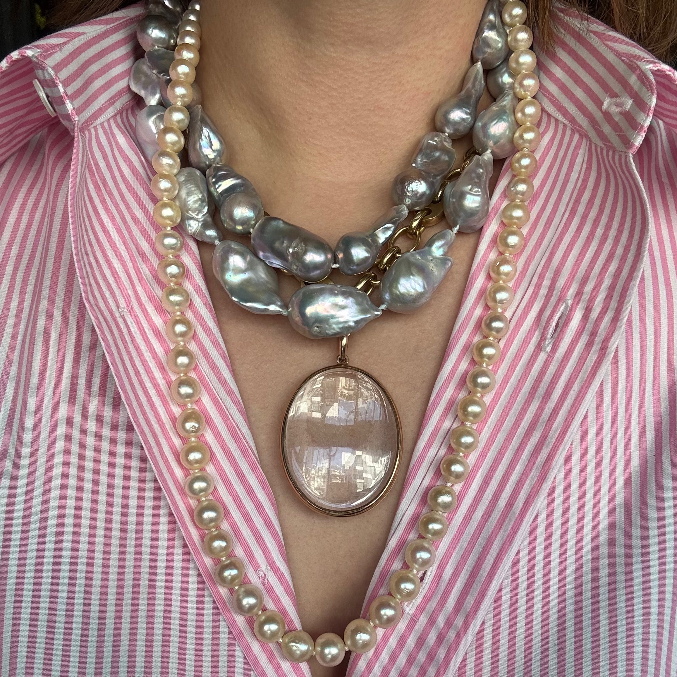 Gabriella Kiss 14k Gold and Grey Baroque Pearl Bunny Necklace - 18.5"