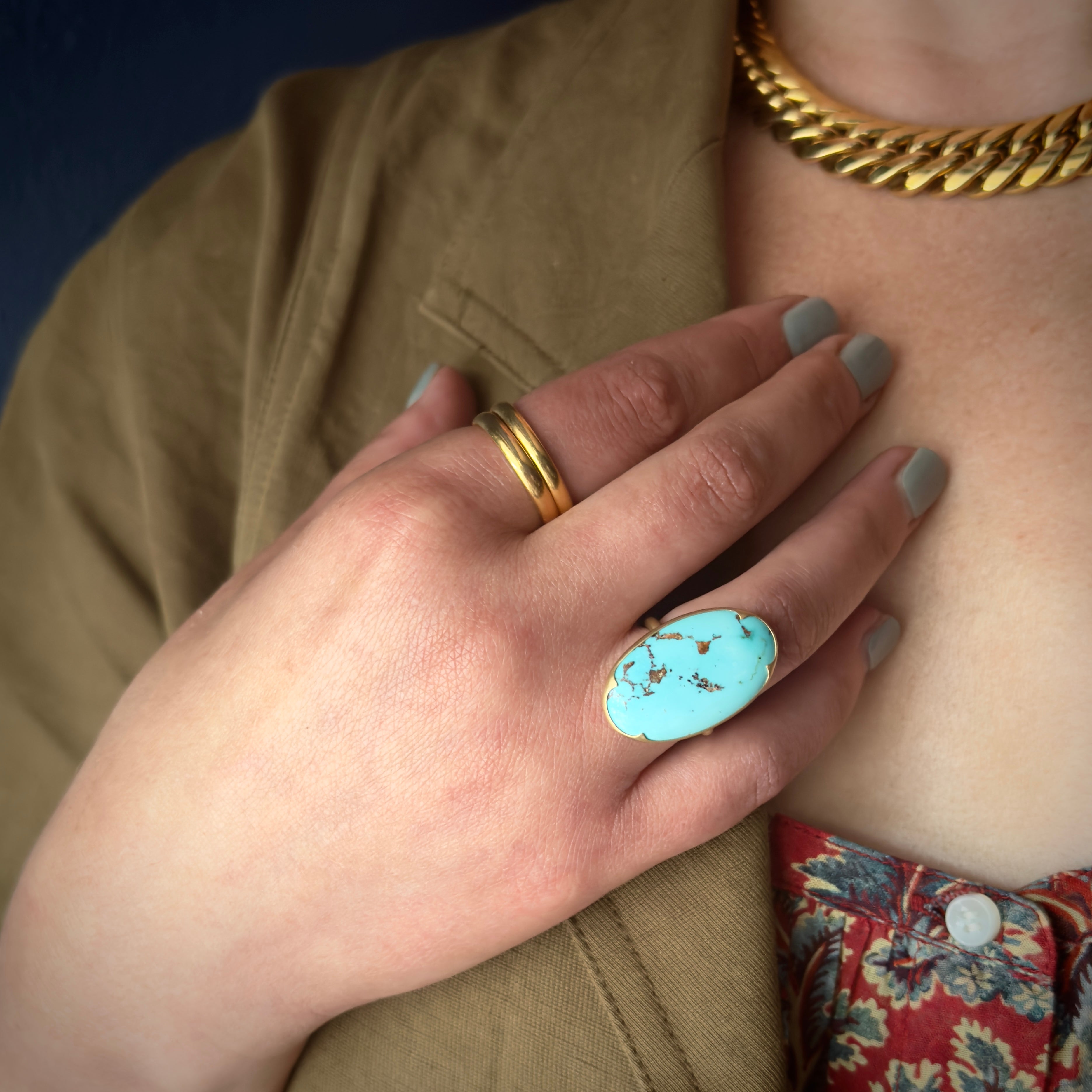 Gabriella Kiss 18k Large Oval Persian Turquoise w/ Pyrite Ring - 20.25ct
