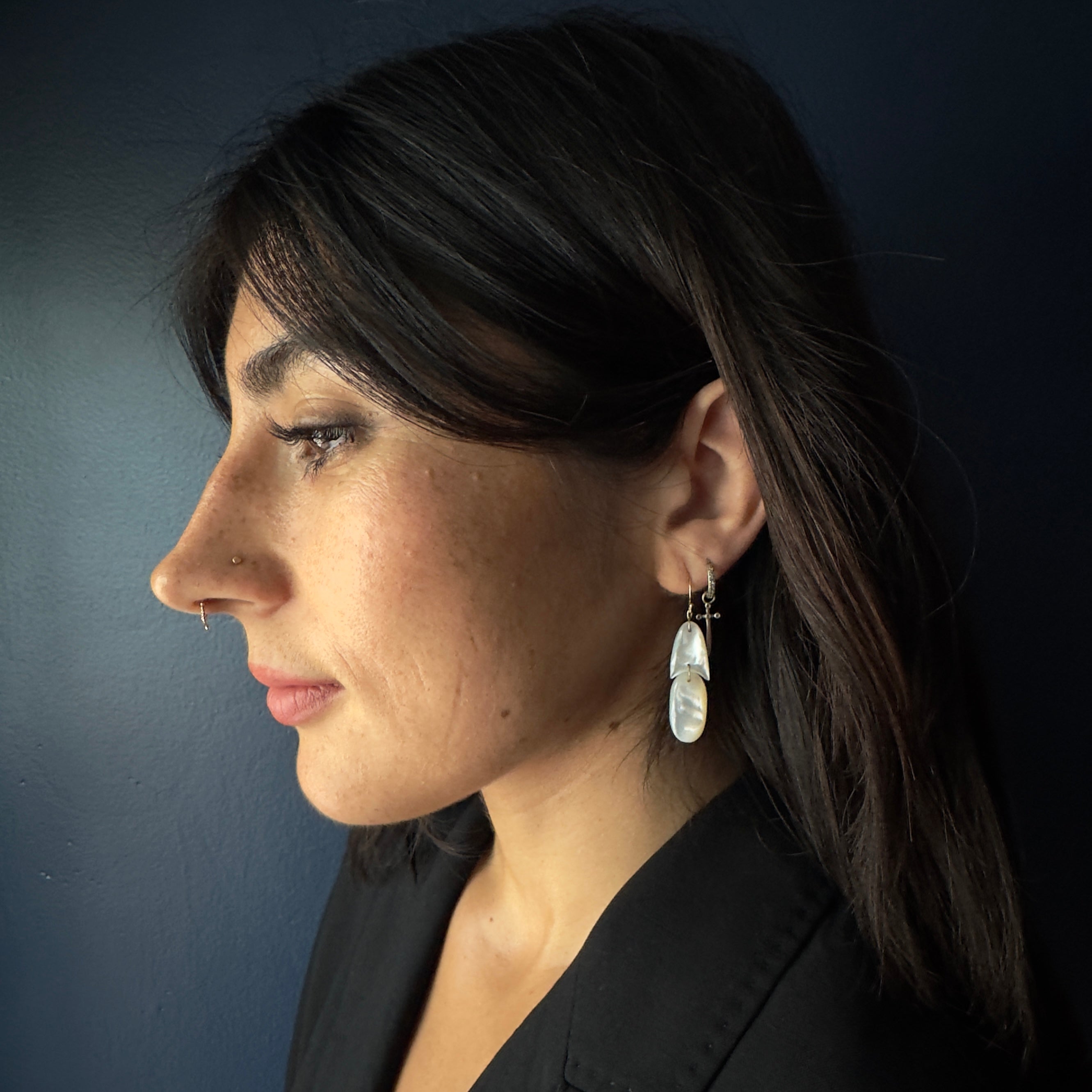 TenThousandThings 18k Tiny Mother of Pearl Arrowhead Earrings
