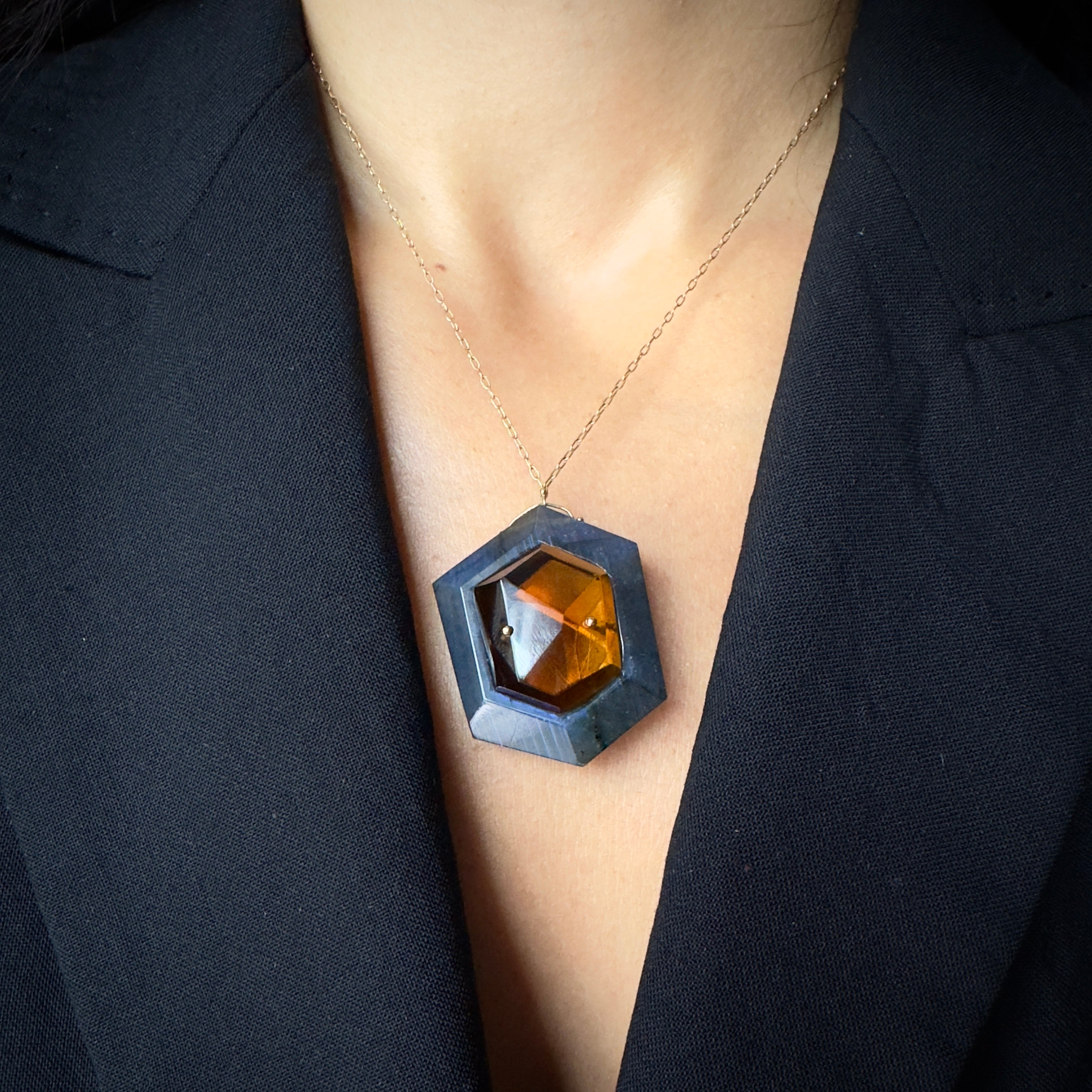 TenThousandThings 18k Labradorite and Citrine Stone in Stone Box Necklace- 17"