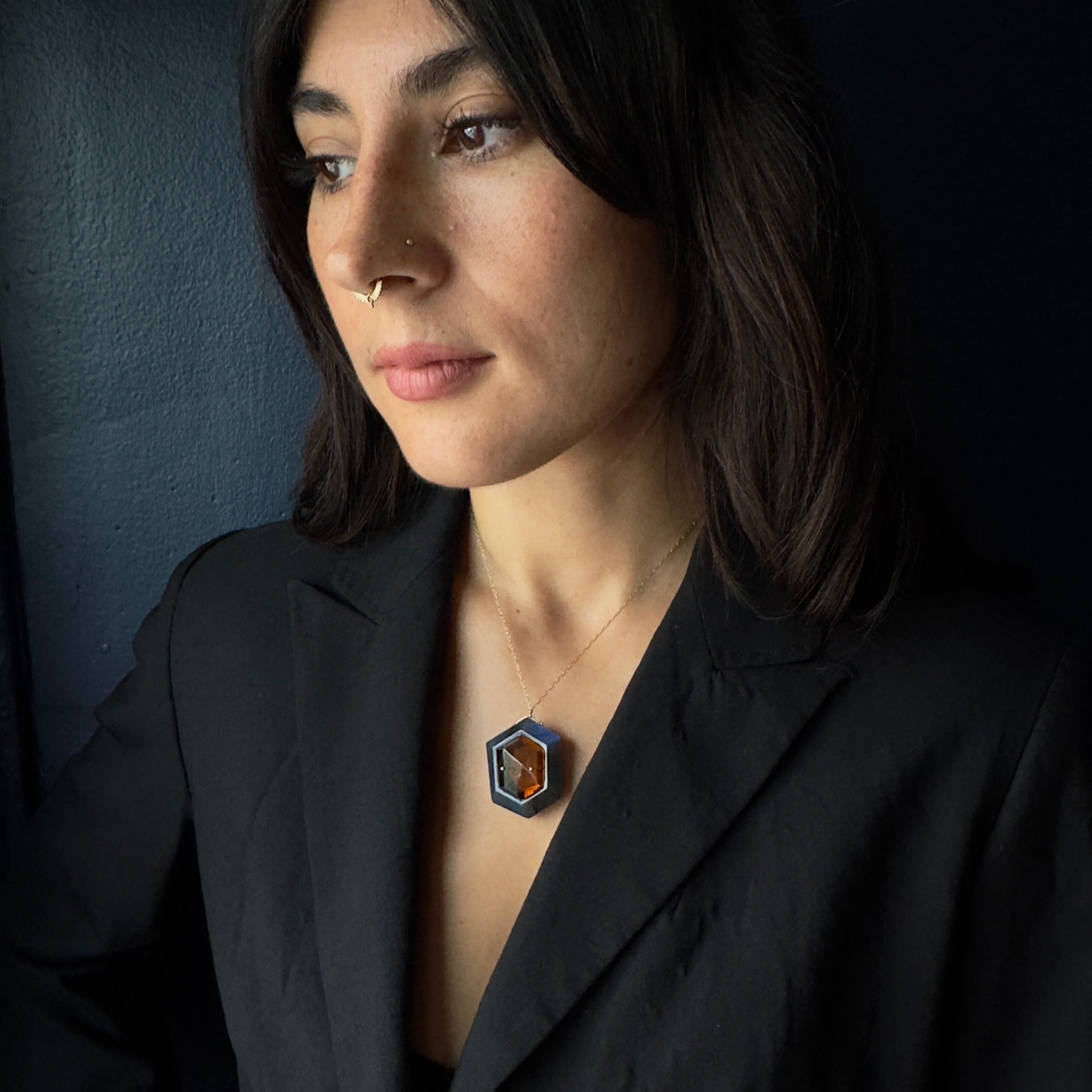 TenThousandThings 18k Labradorite and Citrine Stone in Stone Box Necklace- 17"