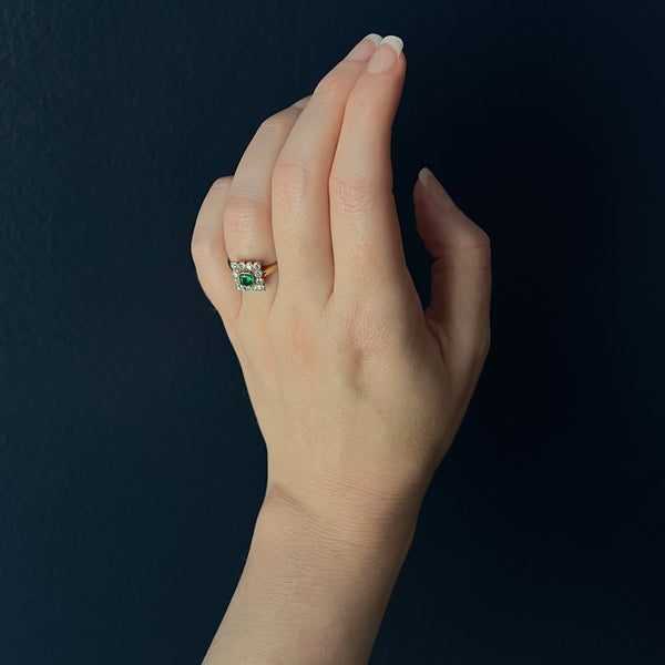 Antique Edwardian 18k Emerald & Diamond Squared Ring