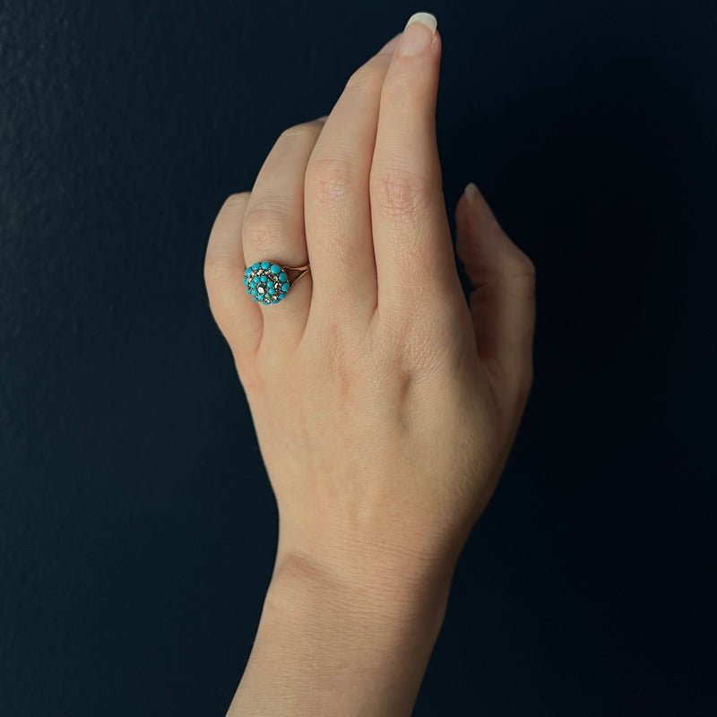 Antique Victorian 15k Pavè Turquoise & Diamond Ring