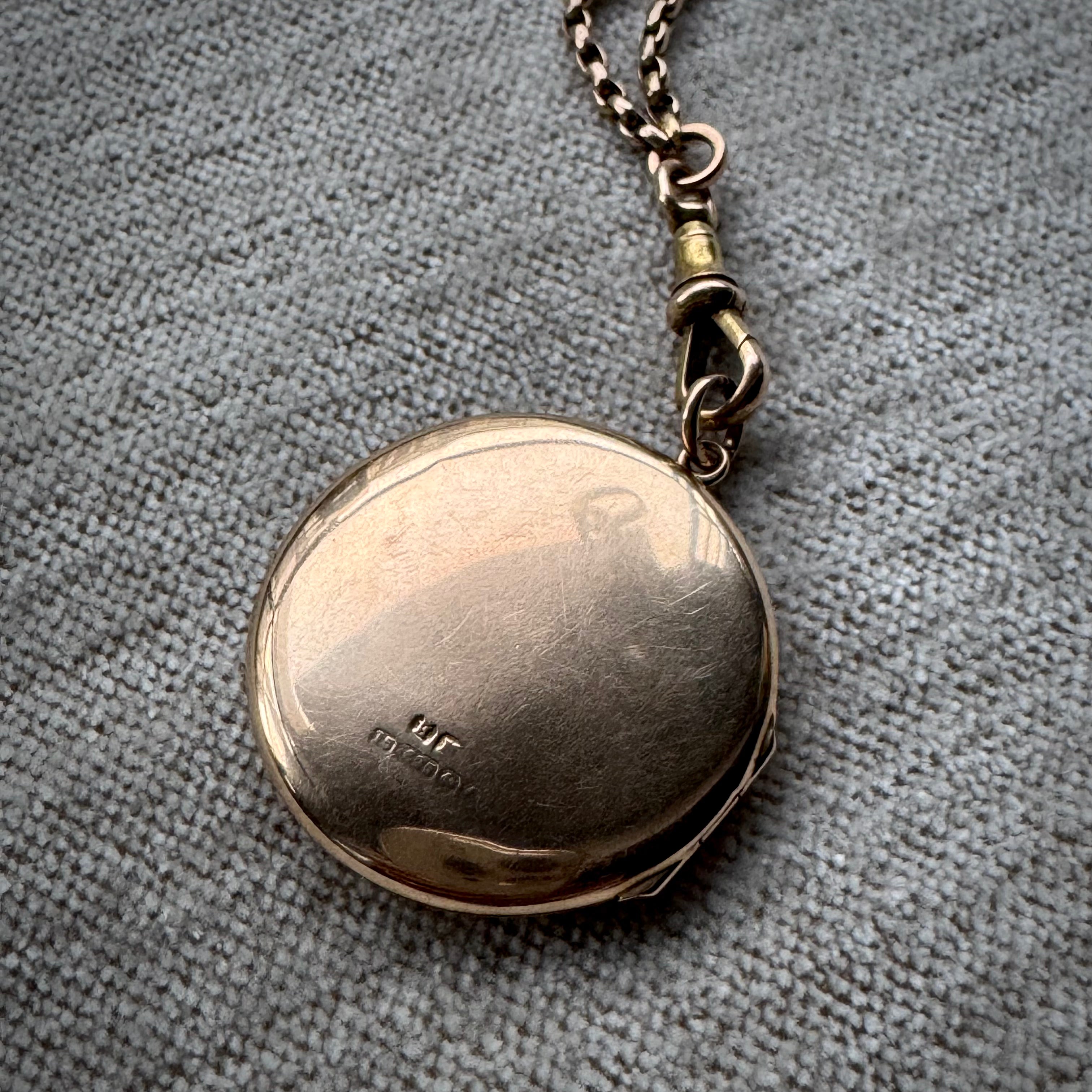 Antique Victorian 15k Star Set Diamond Round Locket Pendant- .20ct