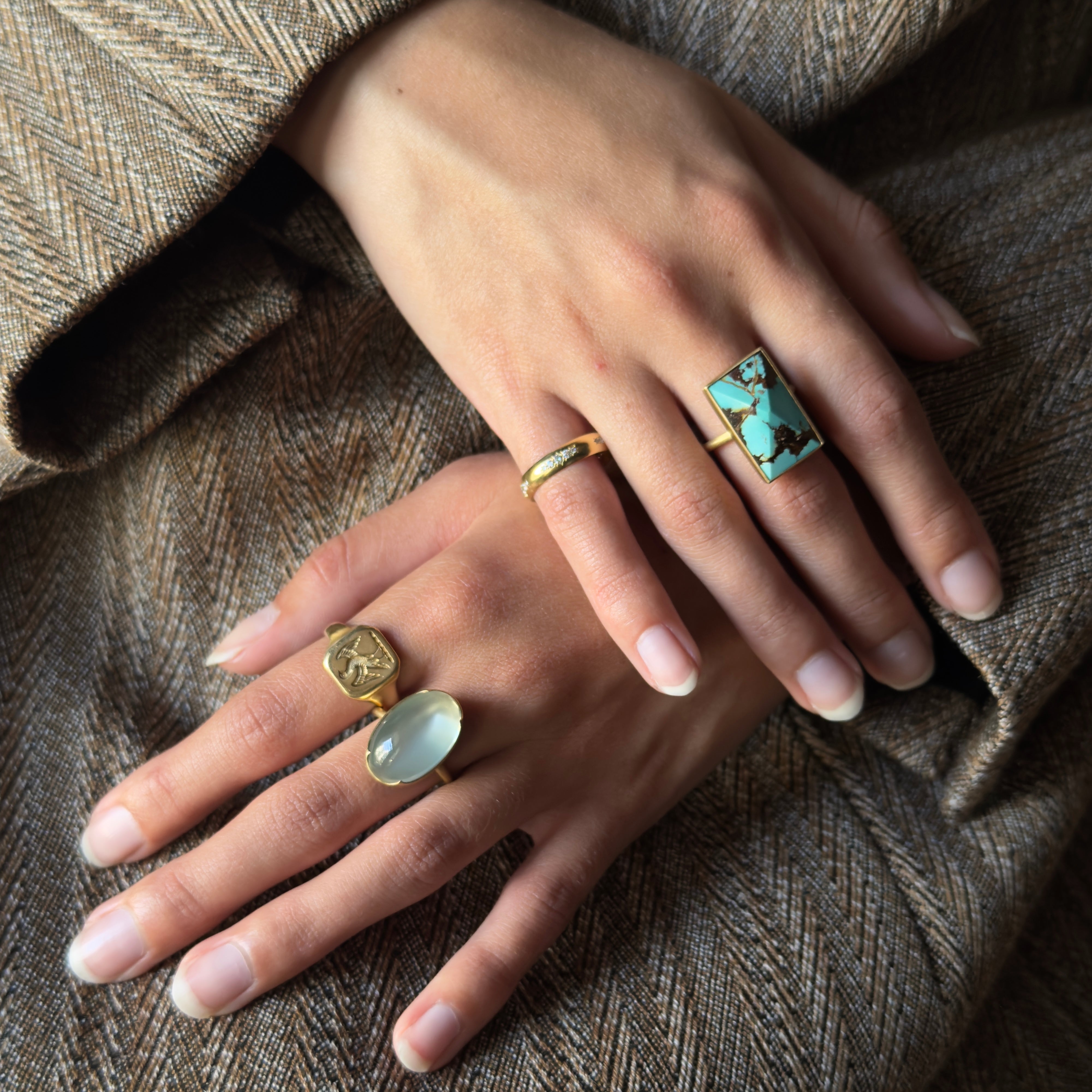 Gabriella Kiss 18k Rectangular Pyramid Persian Turquoise Ring
