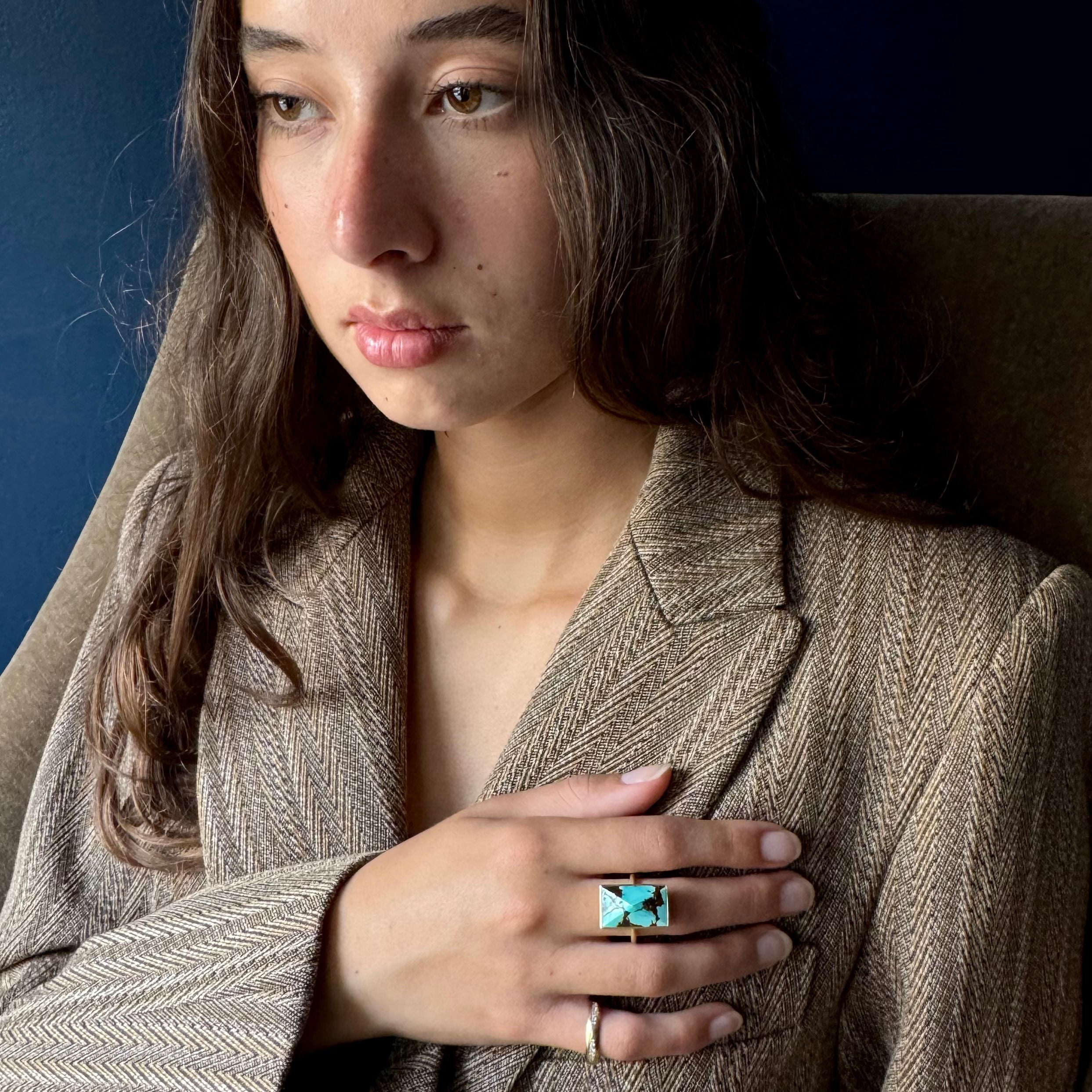 Gabriella Kiss 18k Rectangular Pyramid Persian Turquoise Ring