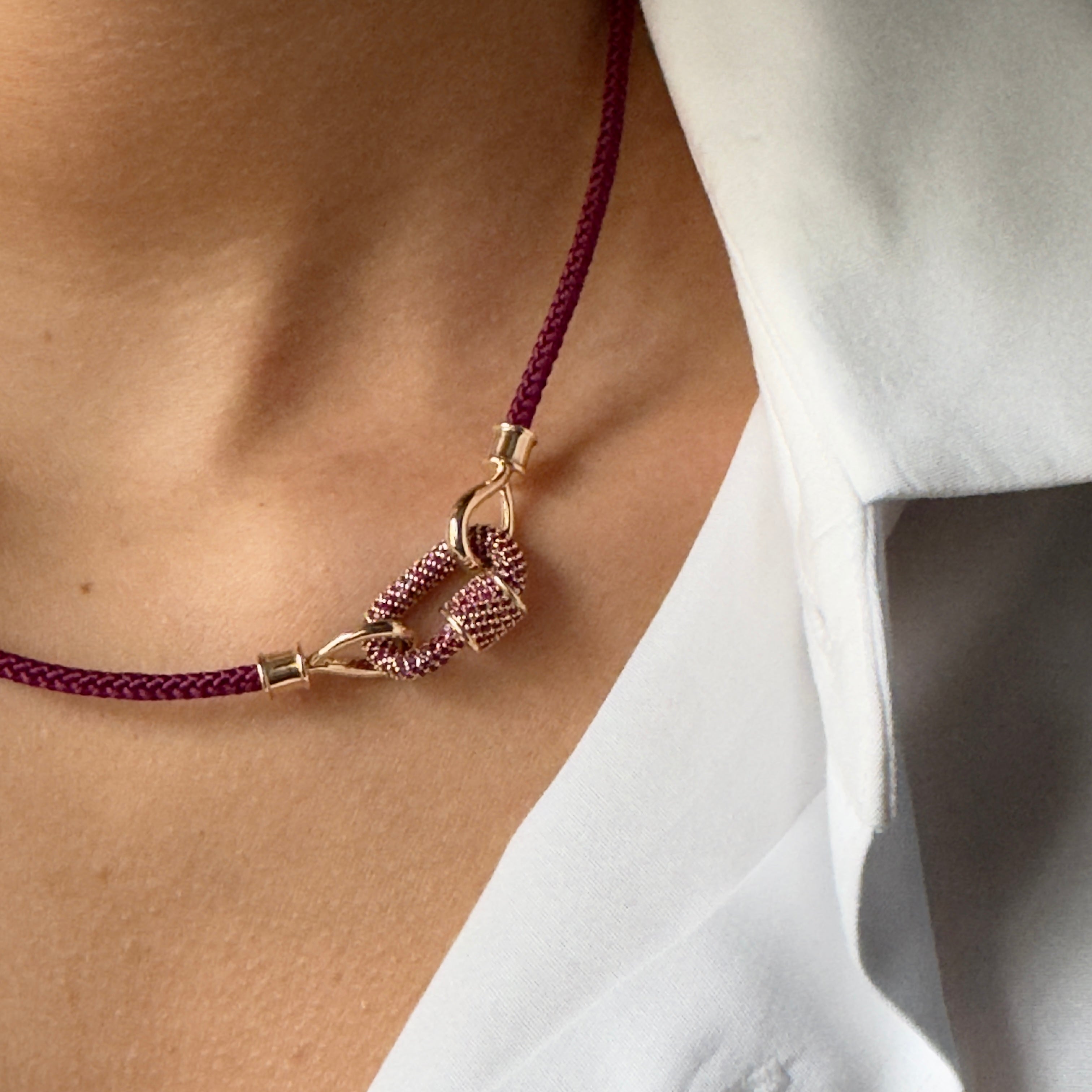 Marla Aaron String Project with Yellow Gold Loops in Aubergine