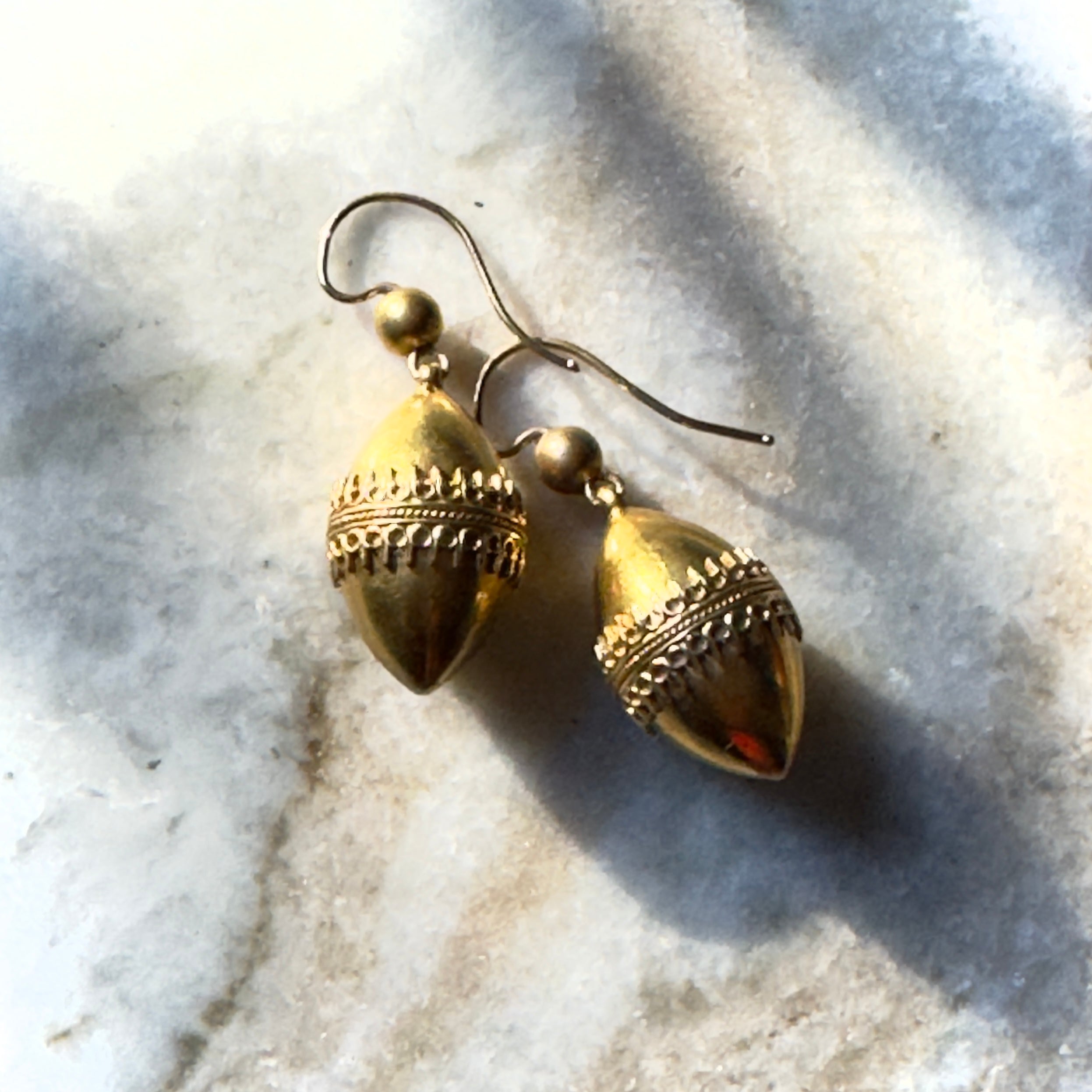 Antique Victorian Etruscan Revival 15k Torpedo Earrings