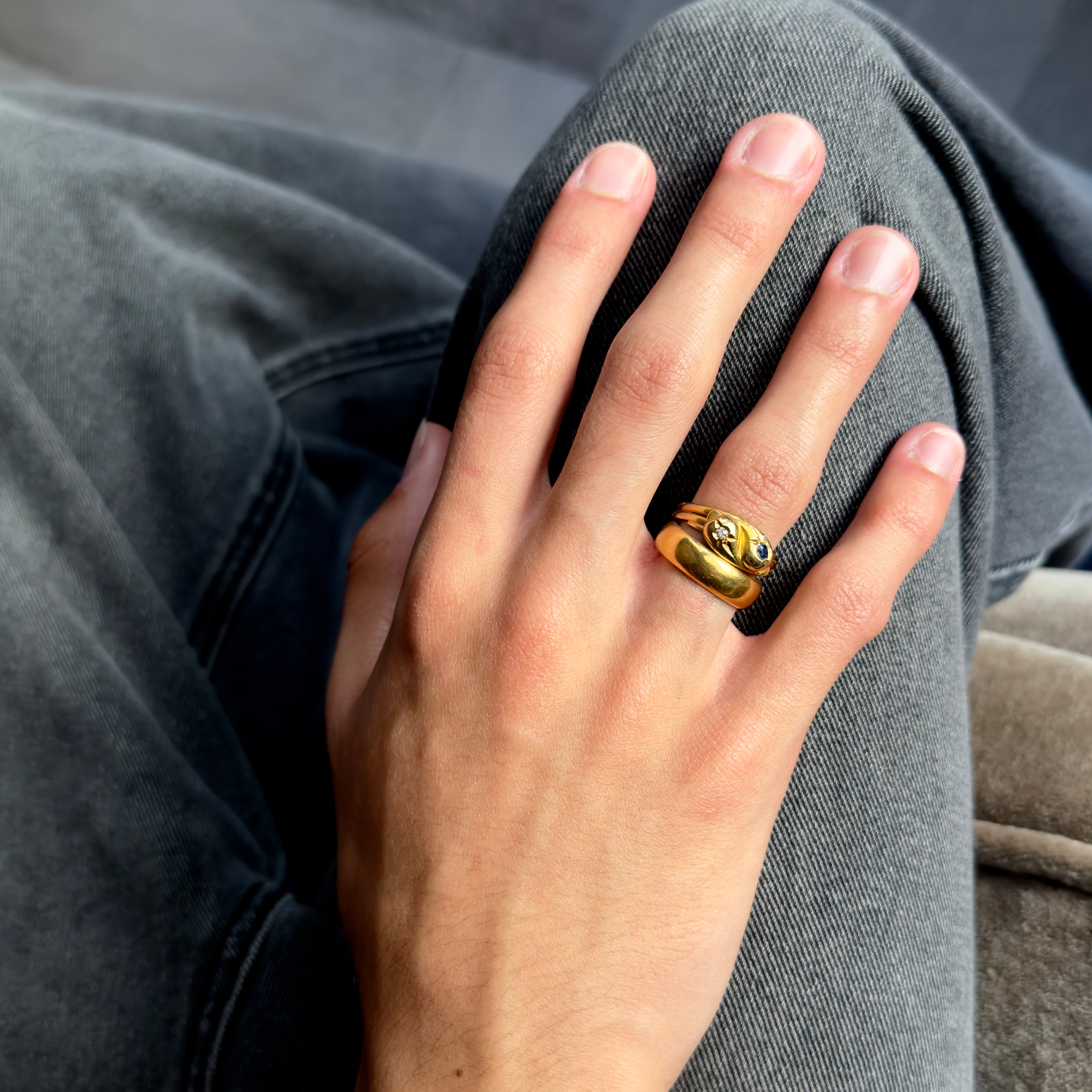 Antique Victorian 15k Sapphire & Diamond Double Snake Ring