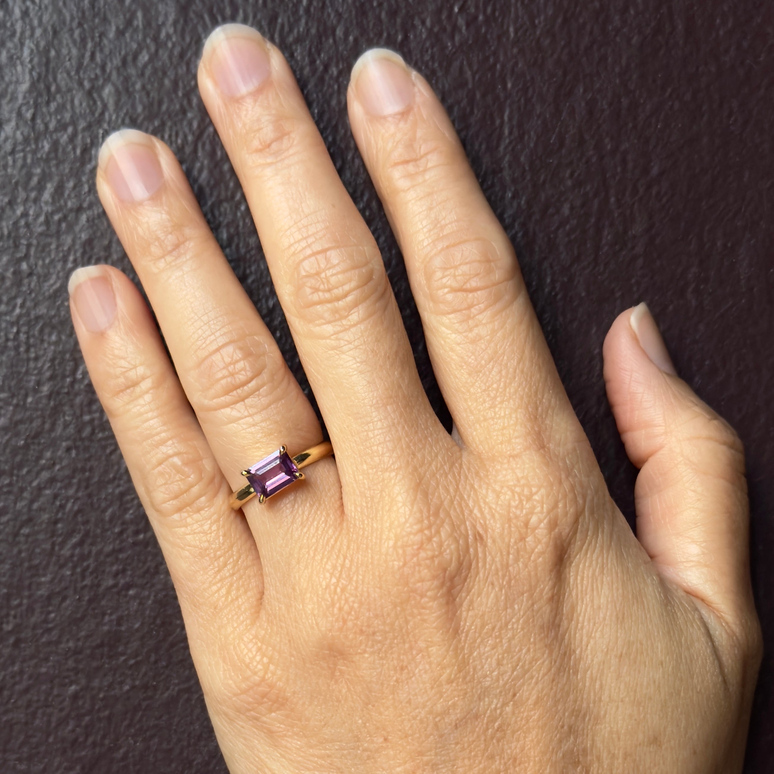 Tura Sugden 18k Step Cut Pink/Purple Sapphire Solitaire Ring- 1.11ct